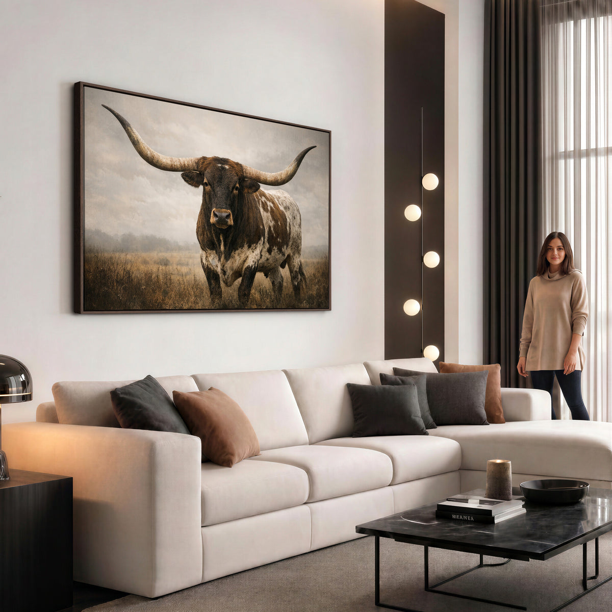 17622011L-_Poster-30x20 - Longhorn Bull Wall Art Canvas Print, Western Farmhouse Decor