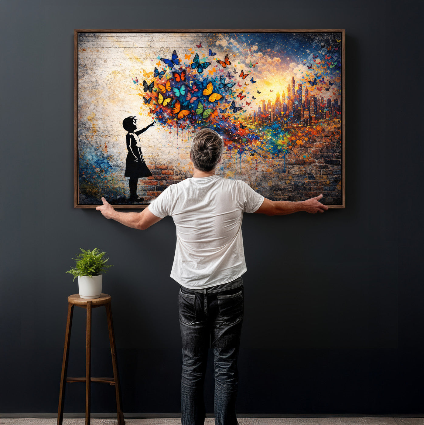 21540821-MGV-CV-36X24 - Banksy Girl Wall Art Canvas Print for Living Room Decor