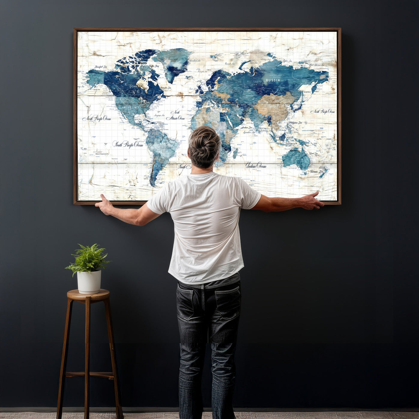 86799232-MGV-CV-36X24 - Watercolor World Map Canvas Wall Art Print – Abstract Colorful Travel Wall Decor