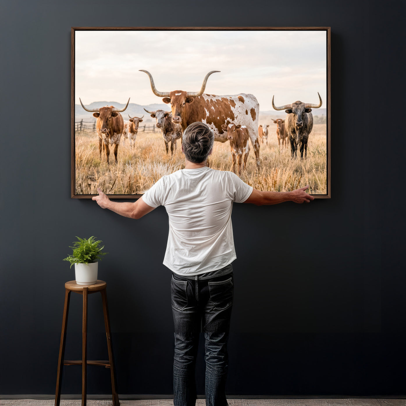 62336425AC-MGV-CV-36X24 - Texas Longhorn Canvas Wall Art, Rustic Farm Animal Photography Print, Farmhouse Country Decor, Western Ranch Art