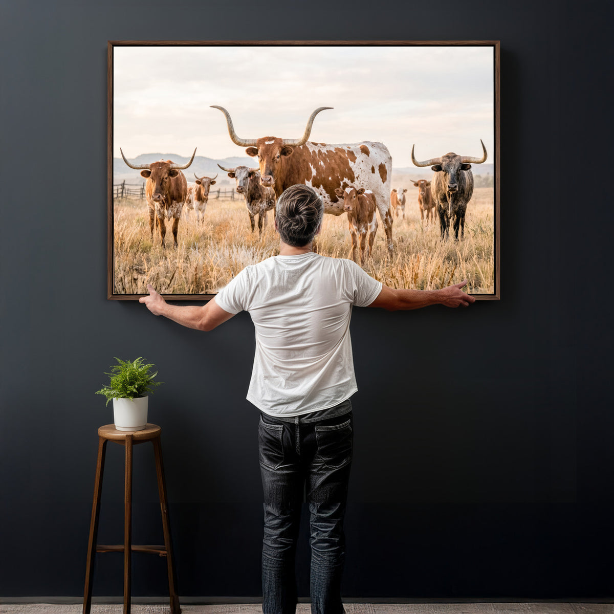 62336425AC-MGV-CV-36X24 - Texas Longhorn Canvas Wall Art, Rustic Farm Animal Photography Print, Farmhouse Country Decor, Western Ranch Art
