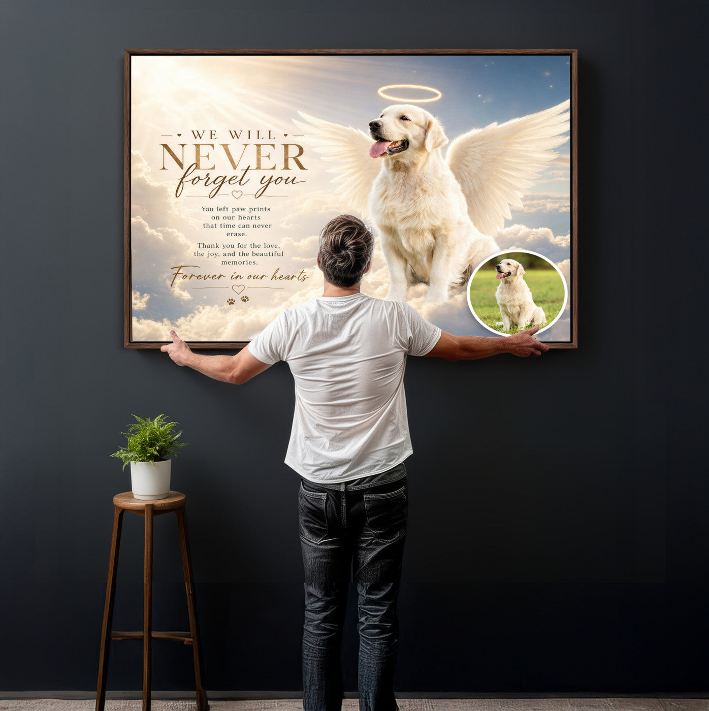 60312671-MGV-CV-36X24 - Pet Memorial Wall Art Canvas Print, Custom Dog Memorial Portrait, Personalized Angel Pet Loss Gift, Angel Wings Puppy Print