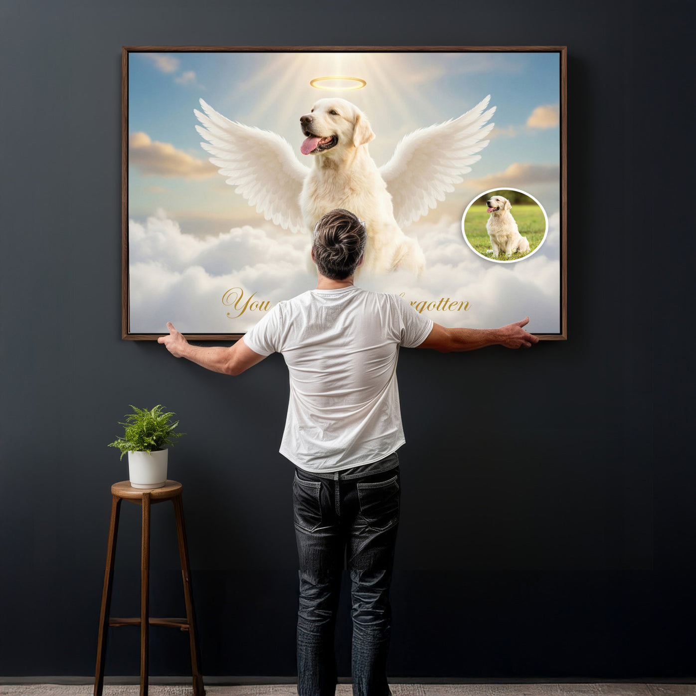 59821082-MGV-CV-36X24 - Pet Memorial Wall Art Canvas Print, Custom Dog Memorial Portrait, Personalized Angel Pet Loss Gift, Angel Wings Puppy Print
