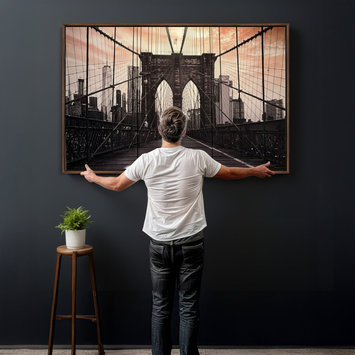 93226664-MGV-CV-36X24 - Brooklyn Bridge Canvas Wall Art, New York City Skyline Photography Print, NYC Landmark Urban Decor Artwork