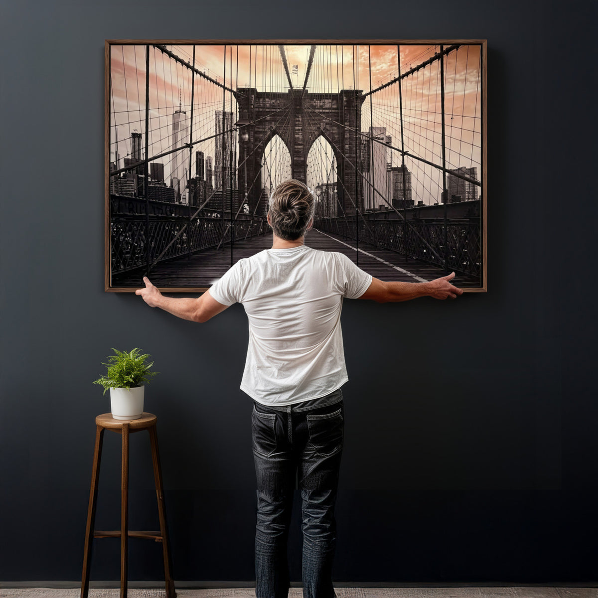 93226664-MGV-CV-36X24 - Brooklyn Bridge Canvas Wall Art, New York City Skyline Photography Print, NYC Landmark Urban Decor Artwork