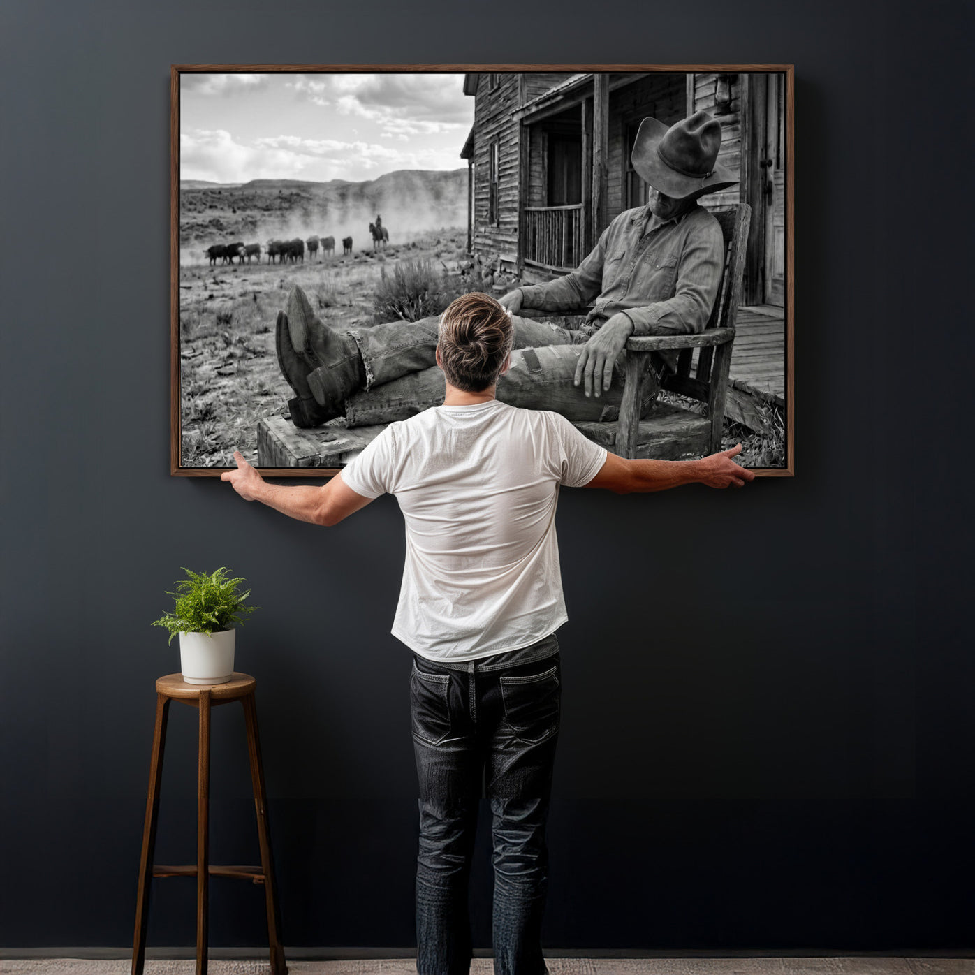 94461975S-MGV-CV-36X24 - Vintage Sleeping Cowboy Wall Art Canvas Print, Western Home Decor