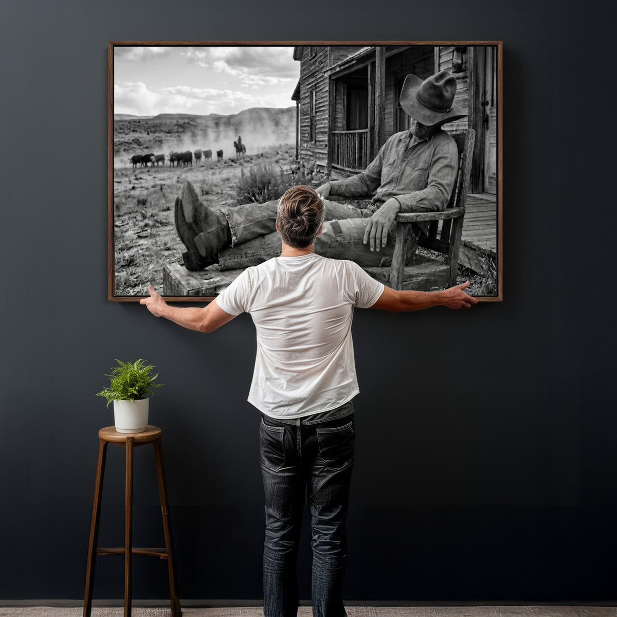 94461975S-MGV-CV-36X24 - Vintage Sleeping Cowboy Wall Art Canvas Print, Western Home Decor