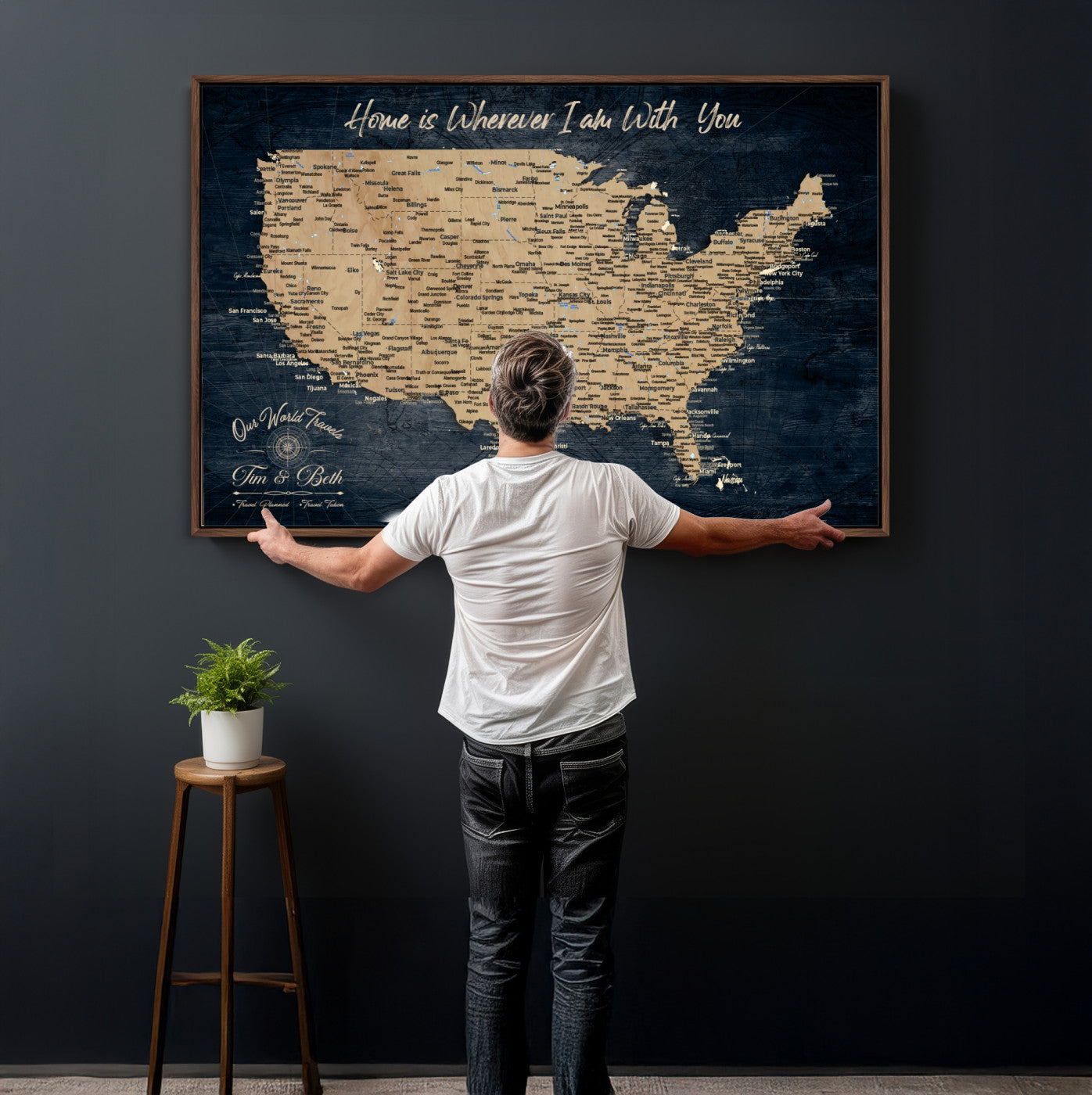 48467834-MGV-CV-36X24 - Custom Push Pin US Map Canvas | Personalized Travel Tracker | USA Cities Map Anniversary Gift for Couples | Adventure America Map Wall Art with Pins