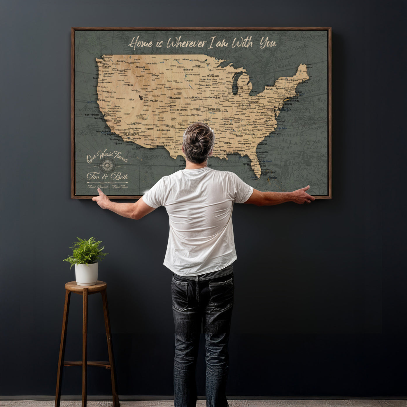 41270900-MGV-CV-36X24 - Custom Push Pin US Map Canvas | Personalized Travel Tracker | USA Cities Map Anniversary Gift for Couples | Adventure America Map Wall Art with Pins