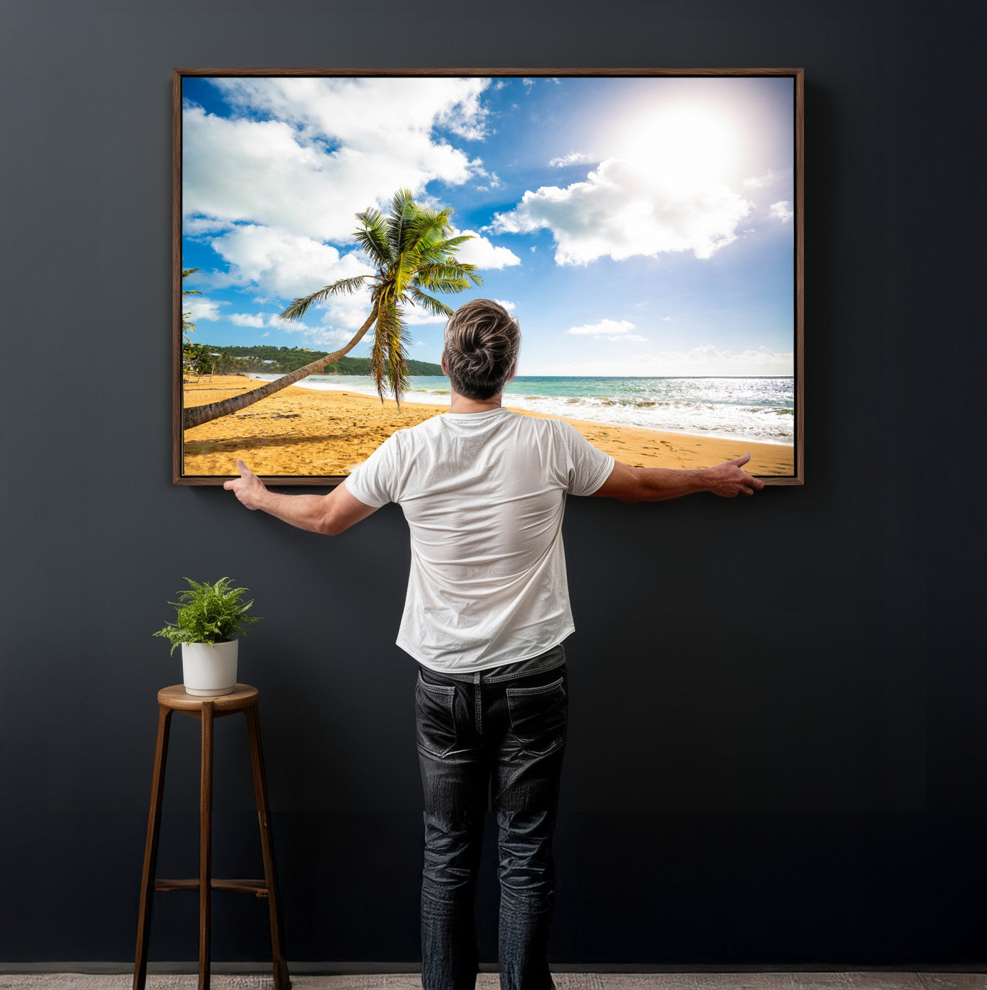 79108949-MGV-CV-36X24 - Tropical Beach Canvas Wall Art, Palm Tree Ocean Photo Print, Coastal Living Room Decor, Turquoise Sea Beach House Art, Summer Wall Art