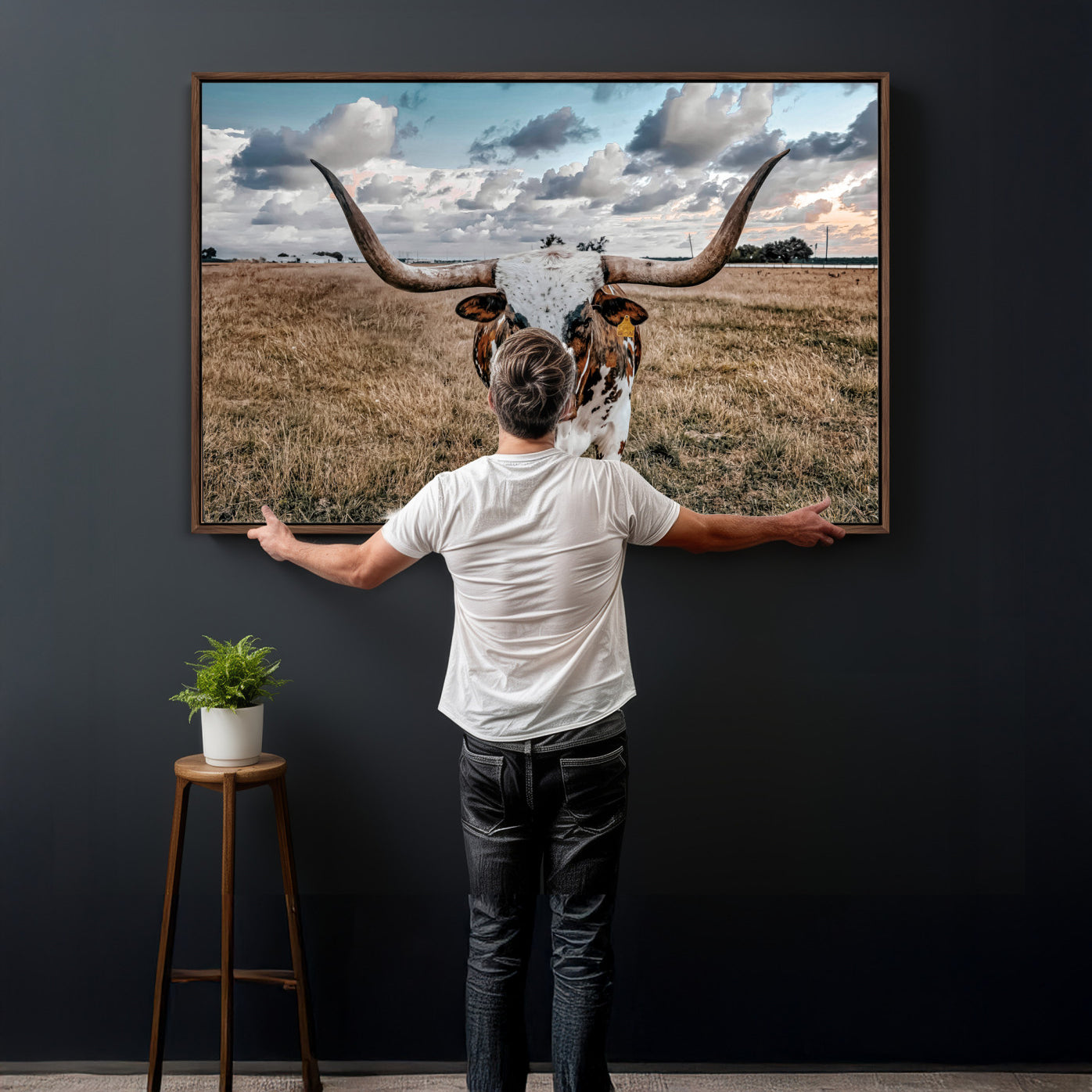17464823-MGV-CV-36X24 - Texas Longhorn Canvas Wall Art Print, Western Cow Photography, Rustic Ranch Decor, Farmhouse Wall Art, Ready to Hang