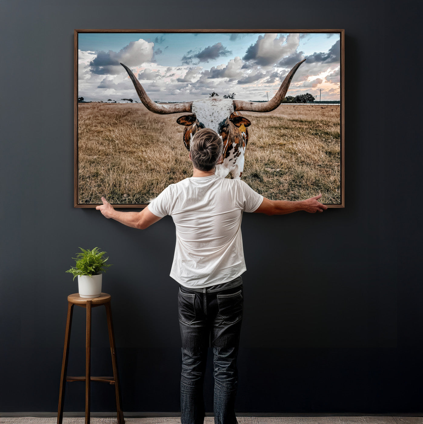 17464823-MGV-CV-36X24 - Texas Longhorn Canvas Wall Art Print - Western Cow Photography, Rustic Ranch Decor, Farmhouse Wall Art, Ready to Hang