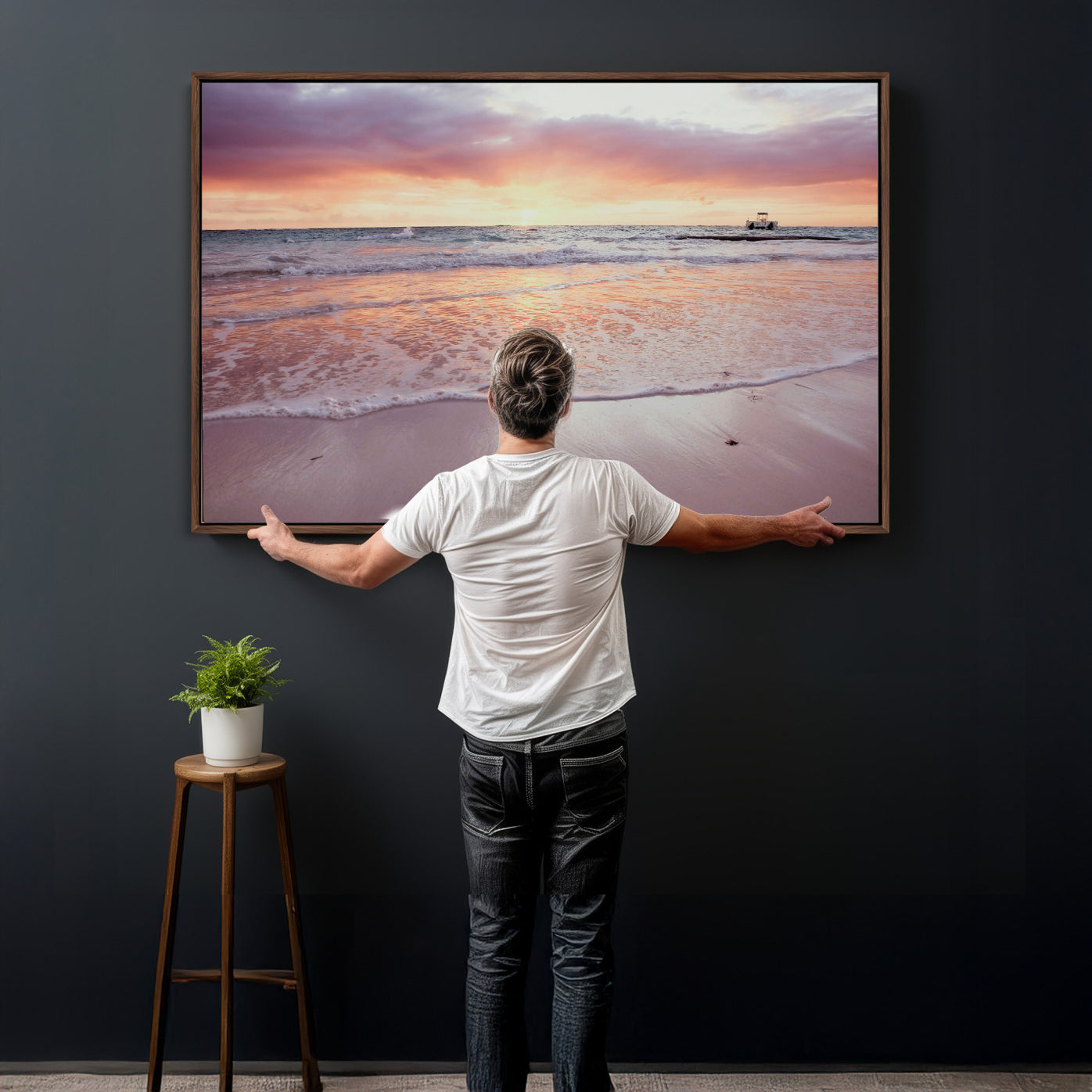 44765395-MGV-CV-36X24 - Beach Sunset Canvas Wall Art Print - Ocean Waves Landscape, Coastal Photography, Seascape Wall Decor, Ready to Hang
