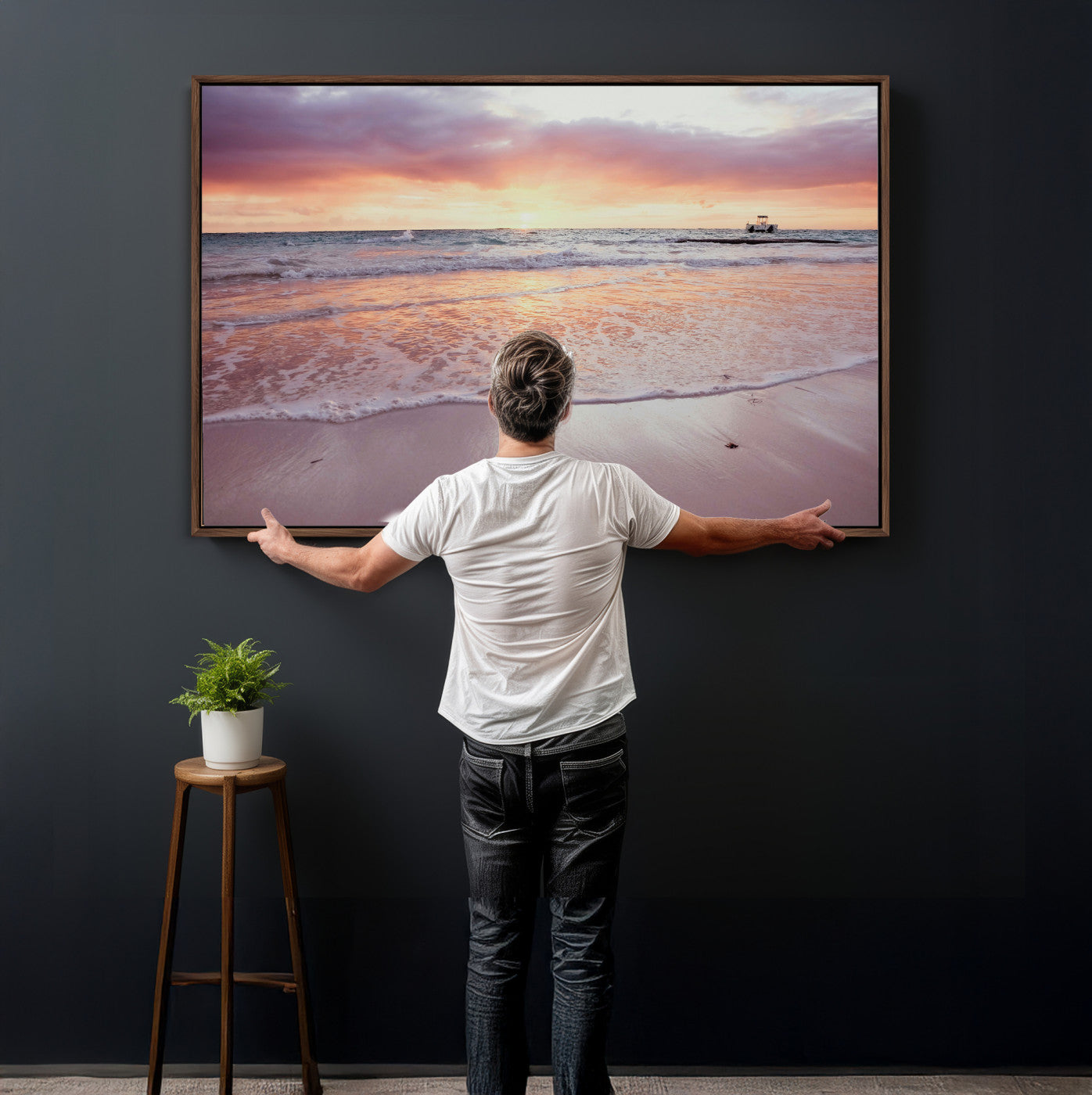 44765395-MGV-CV-36X24 - Beach Sunset Canvas Wall Art Print - Ocean Waves Landscape, Coastal Photography, Seascape Wall Decor, Ready to Hang