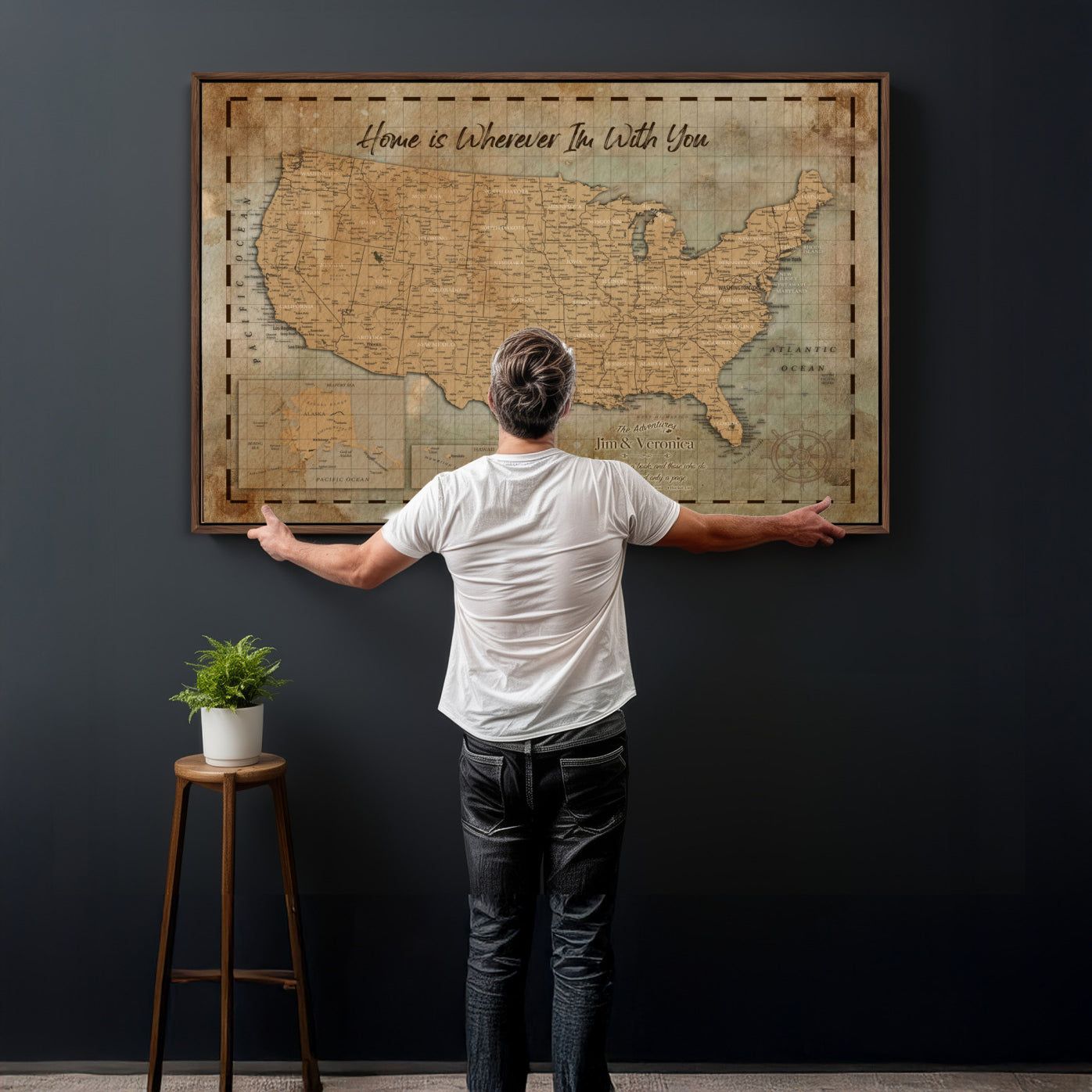 87620242-MGV-CV-36X24 - Personalized USA Push Pin Travel Map Wall Art Canvas Print | Custom United States Map | Push Pin Map - USA Bucket List Map
