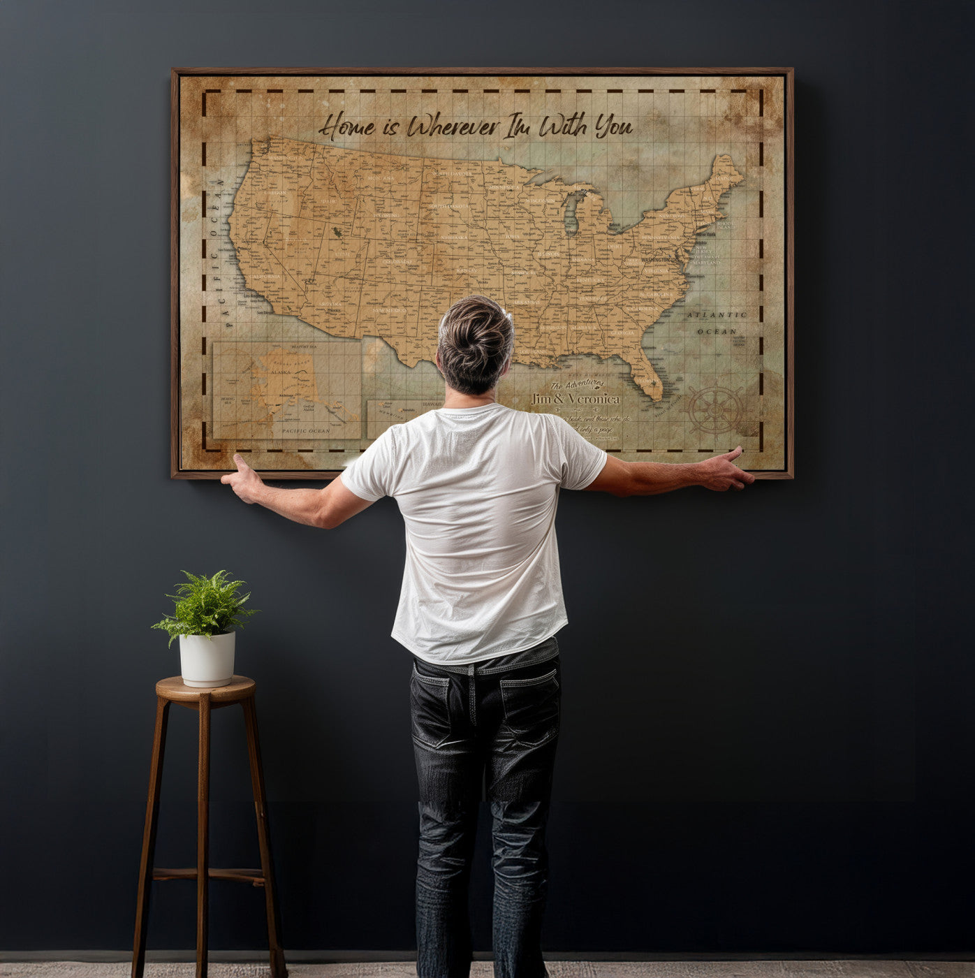 87620242-MGV-CV-36X24 - Personalized USA Push Pin Travel Map Wall Art Canvas Print | Custom United States Map | Push Pin Map - USA Bucket List Map