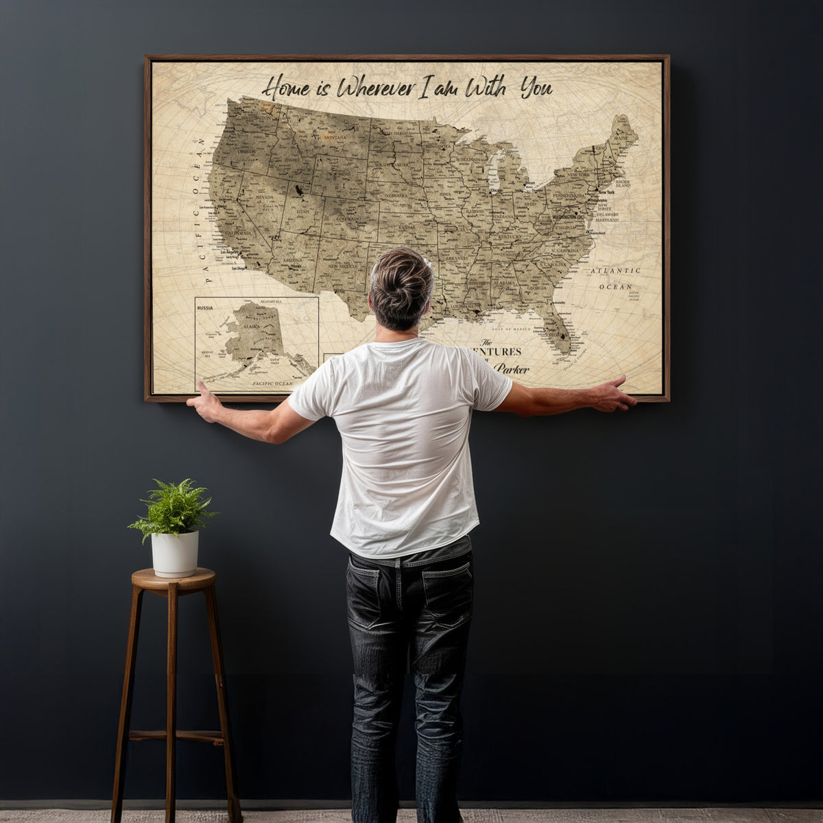 25440520-MGV-CV-36X24 - Personalized United States Map Canvas Wall Art with Push Pins Detailed