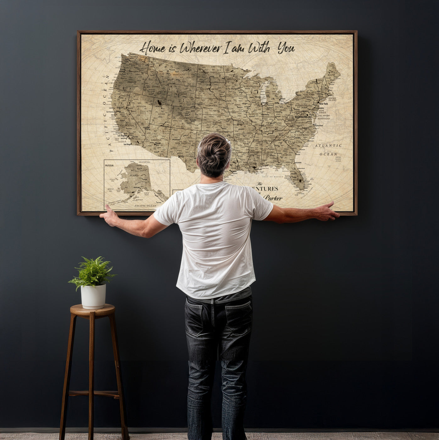 25440520-MGV-CV-36X24 - Personalized United States Map Canvas Wall Art with Push Pins Detailed