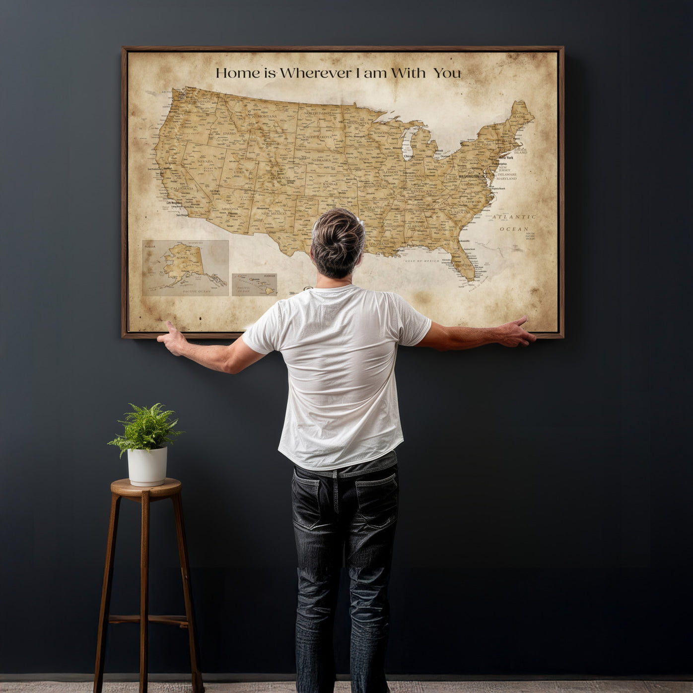80624553-MGV-CV-36X24 - Personalized USA Push Pin Travel Map Canvas Wall Art Custom Family Gift