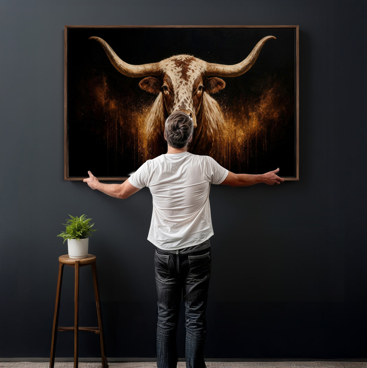 62076449-MGV-CV-36X24 - Texas Bull Cow Longhorn Canvas Wall Art Moody Western Bull Oil Painting Print