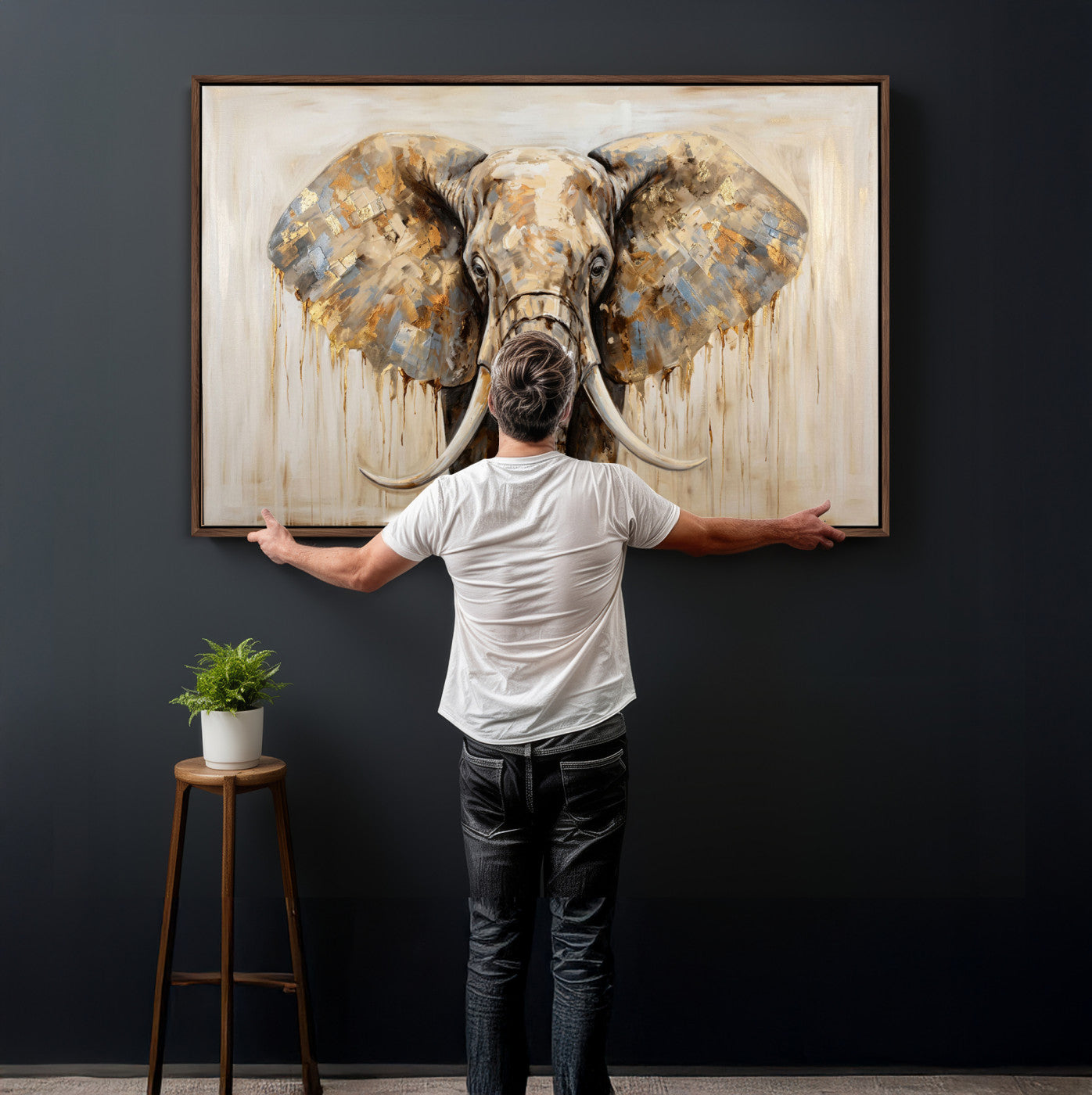 95819221-MGV-CV-36X24 - Gold Leaf Elephant Canvas Wall Art Abstract African Wildlife Painting Print