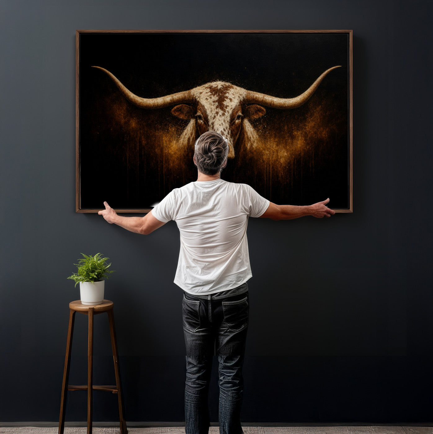12628958-MGV-CV-36X24 - Texas Longhorn Canvas Wall Art Moody Western Bull Oil Painting Print