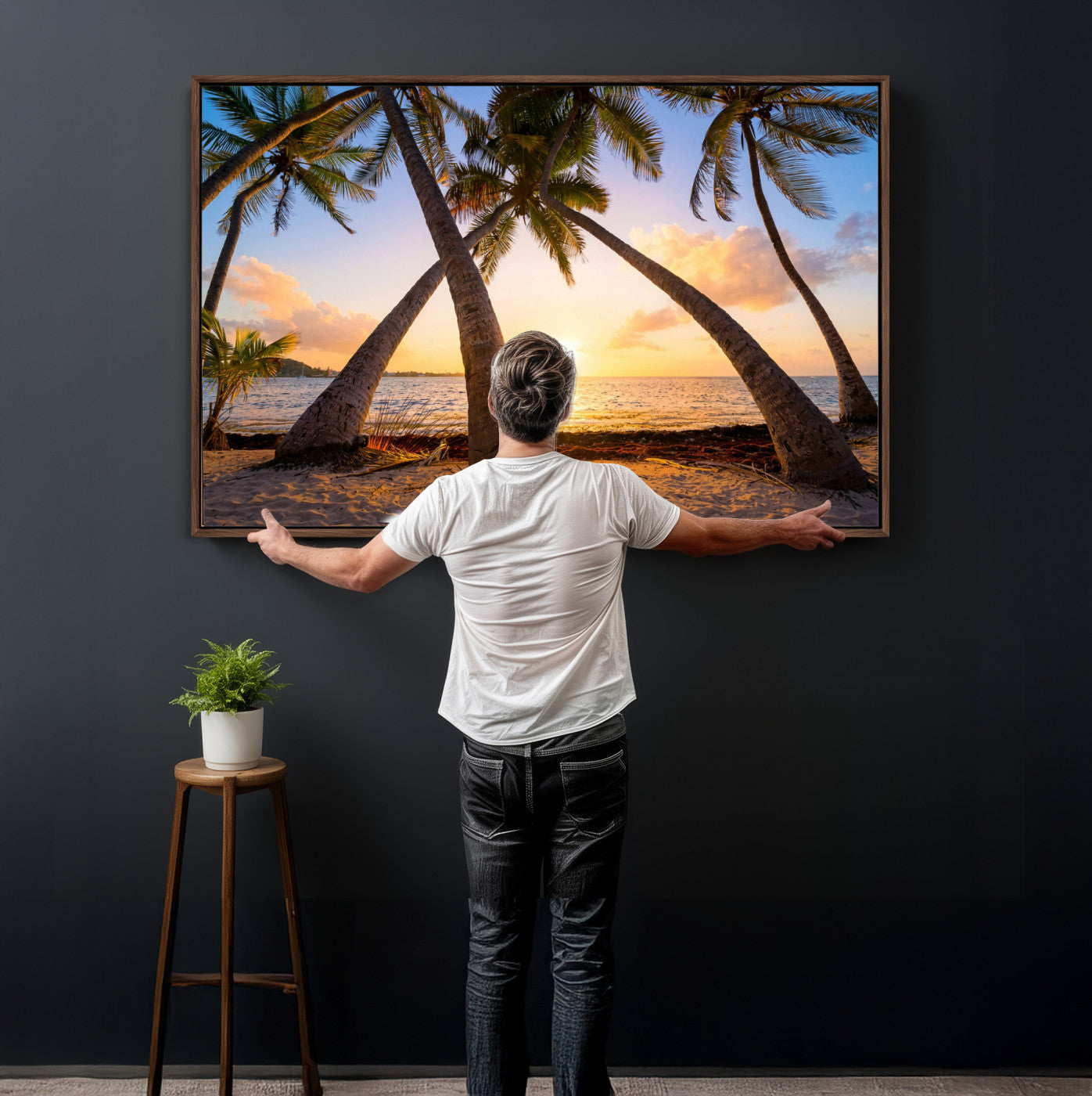 75123213-MGV-CV-36X24 - Tropical Island Coconut Palm Trees Sunset Wall Art Canvas Print - Turquoise Beach Print for Nautical Home Decor