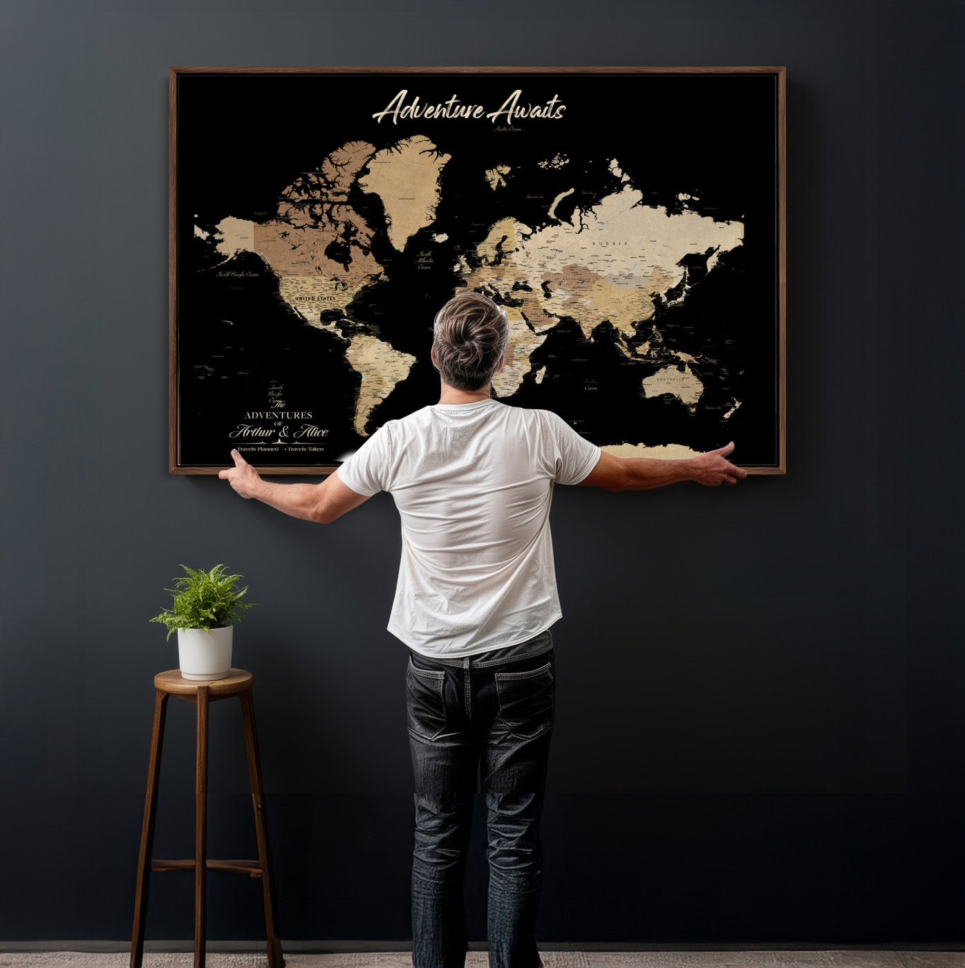 88415067-MGV-CV-36X24 - Custom Push Pin World Map Canvas Print – Personalized Travel Map Wall Art