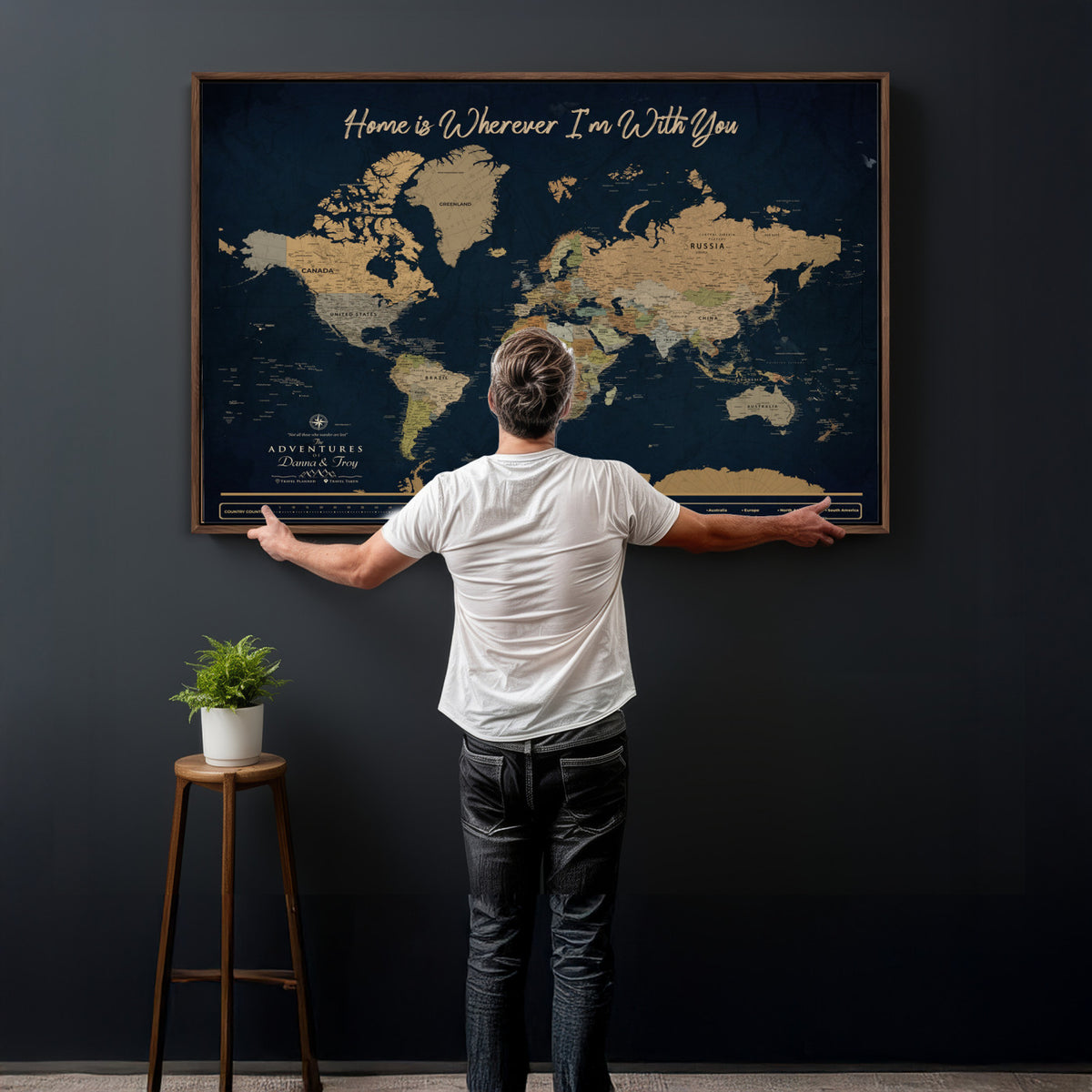 14276407-MGV-CV-36X24 - Custom Push Pin World Map Canvas Print – Personalized Travel Map Wall Art