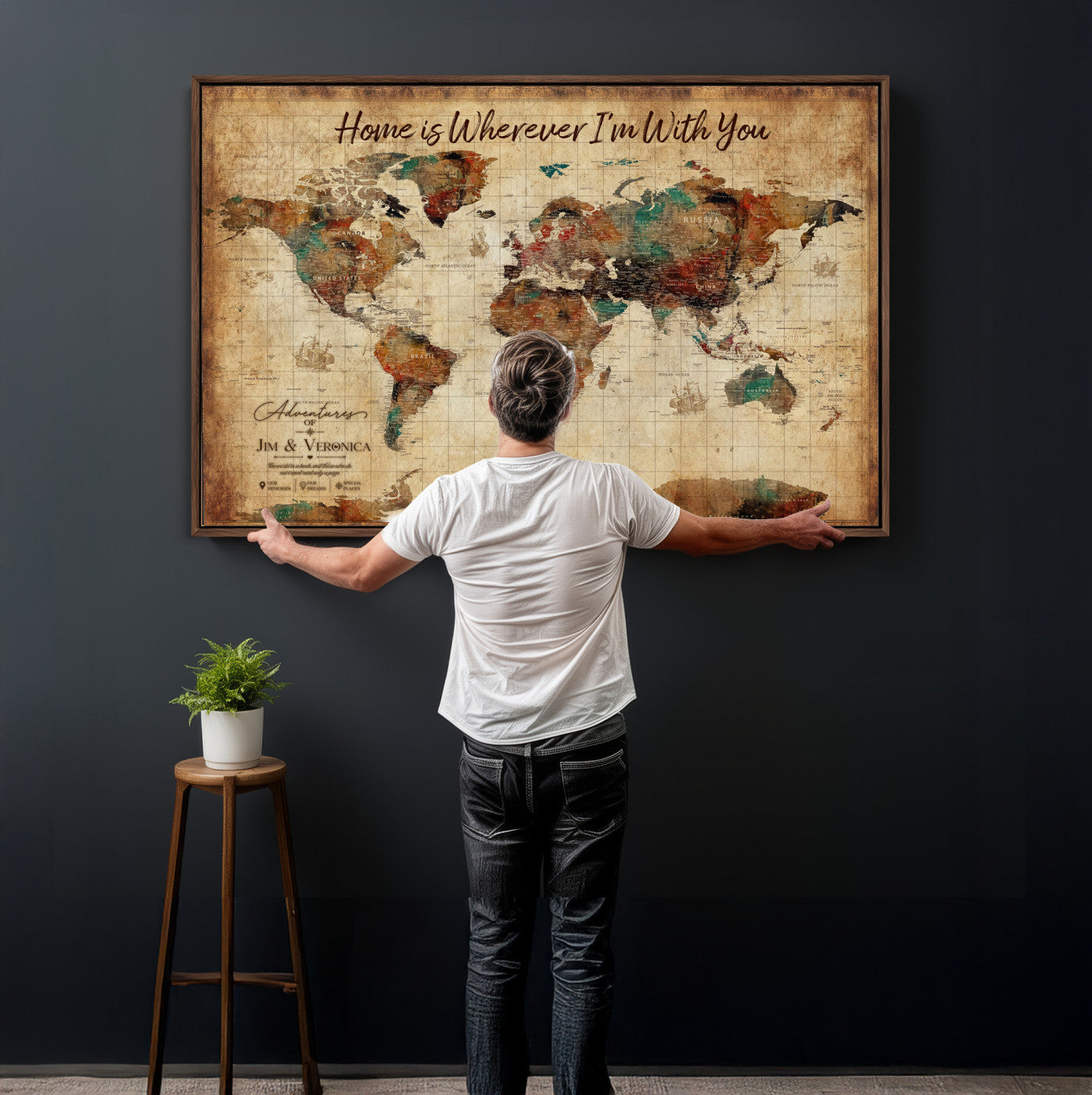 48389322-MGV-CV-36X24 - Custom Push Pin World Map Canvas Print – Personalized Travel Map Wall Art