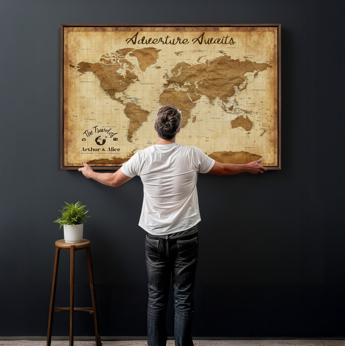 43427501-MGV-CV-36X24 - Custom Push Pin World Map Canvas Print – Personalized Travel Map Wall Art