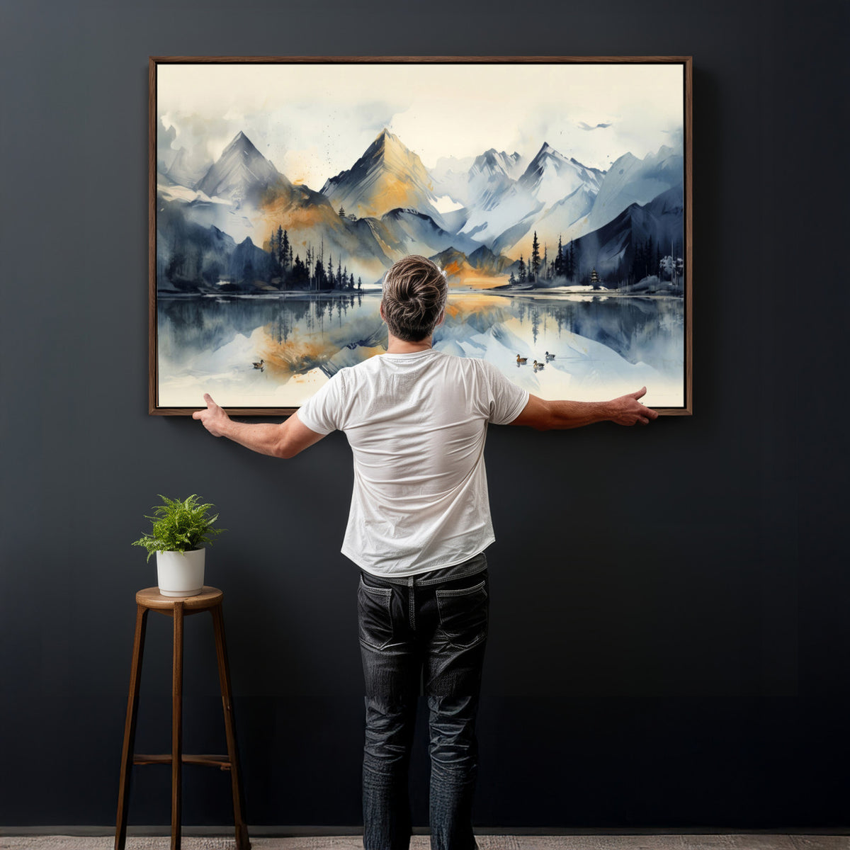 10196184T-MGV-CV-36X24 - Abstract Lake Mountain Wall Art Canvas Print
