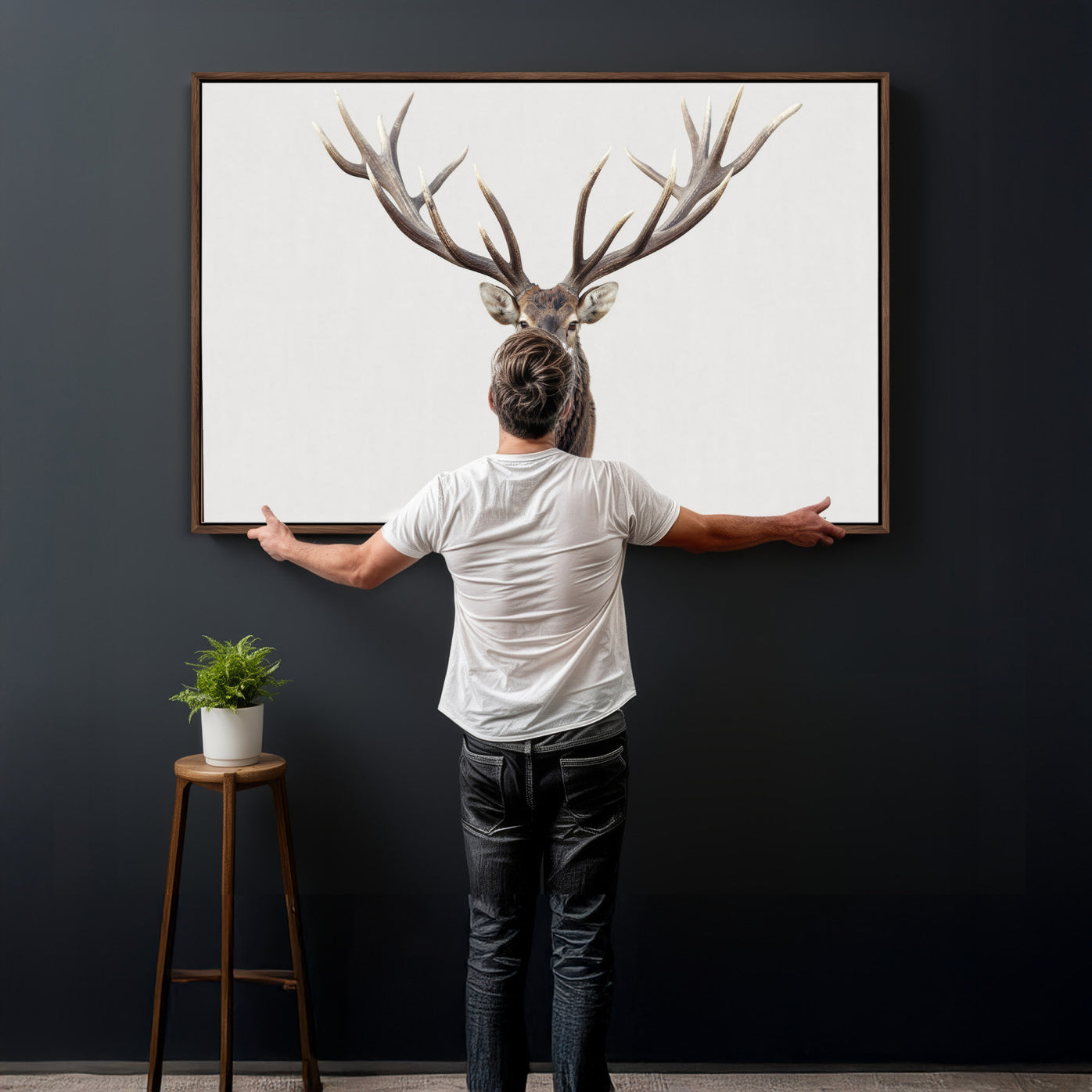 840173GY-MGV-CV-36X24 - Majestic Red Deer Canvas Wall Art – Stag Antlers Horns Print, Wildlife Hunting Poster, Rustic Cabin Lodge Decor