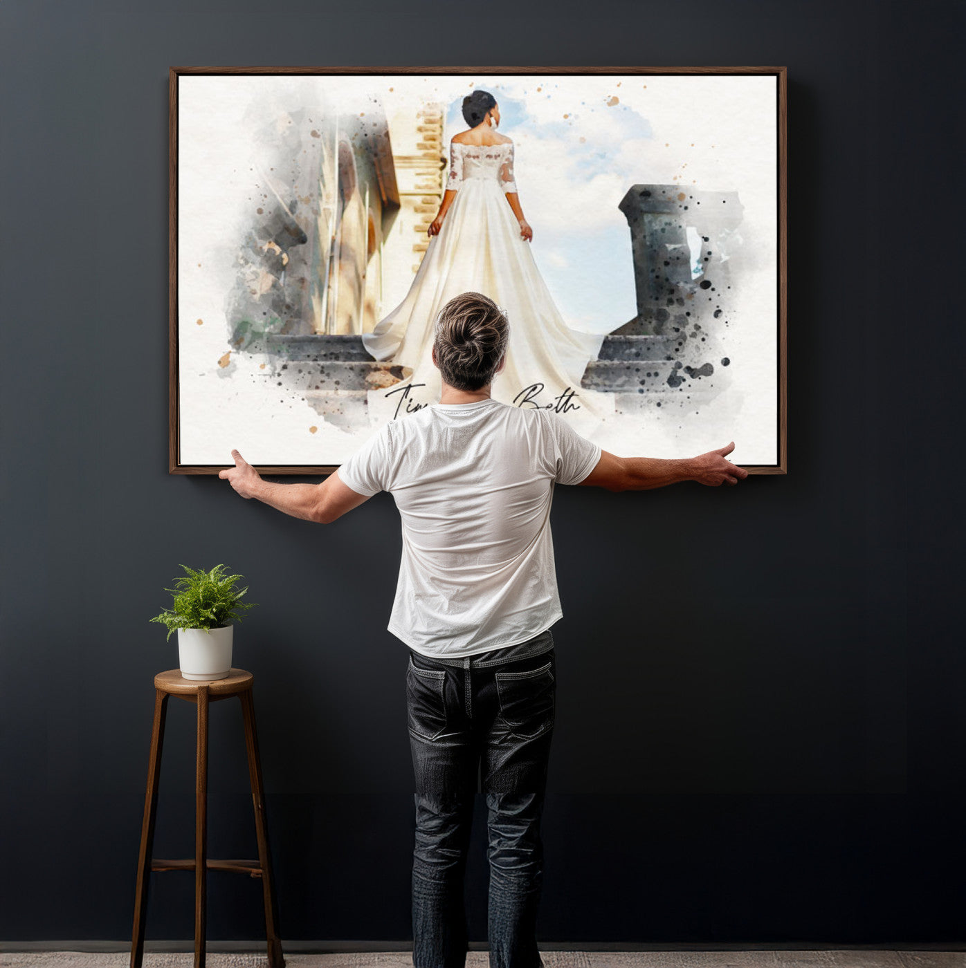 22778251-MGV-CV-36X24 - Watercolor Couple Portrait from Photo, Custom Wedding Anniversary Gift for Wife Husband Parents, Engagement Gift for Friend, Custom Gift