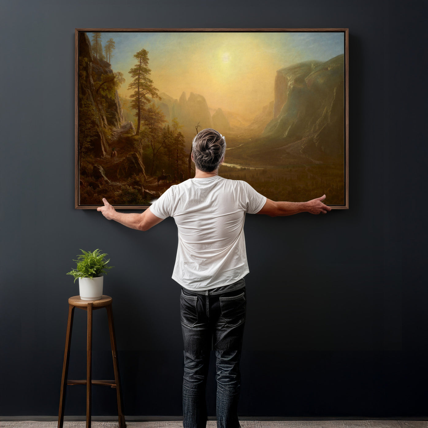 32350988-MGV-CV-36X24 - Albert Bierstadt Among the Sierra Nevada California Yosemite Wall Art Canvas Print, Classic Fine Art Painting Print