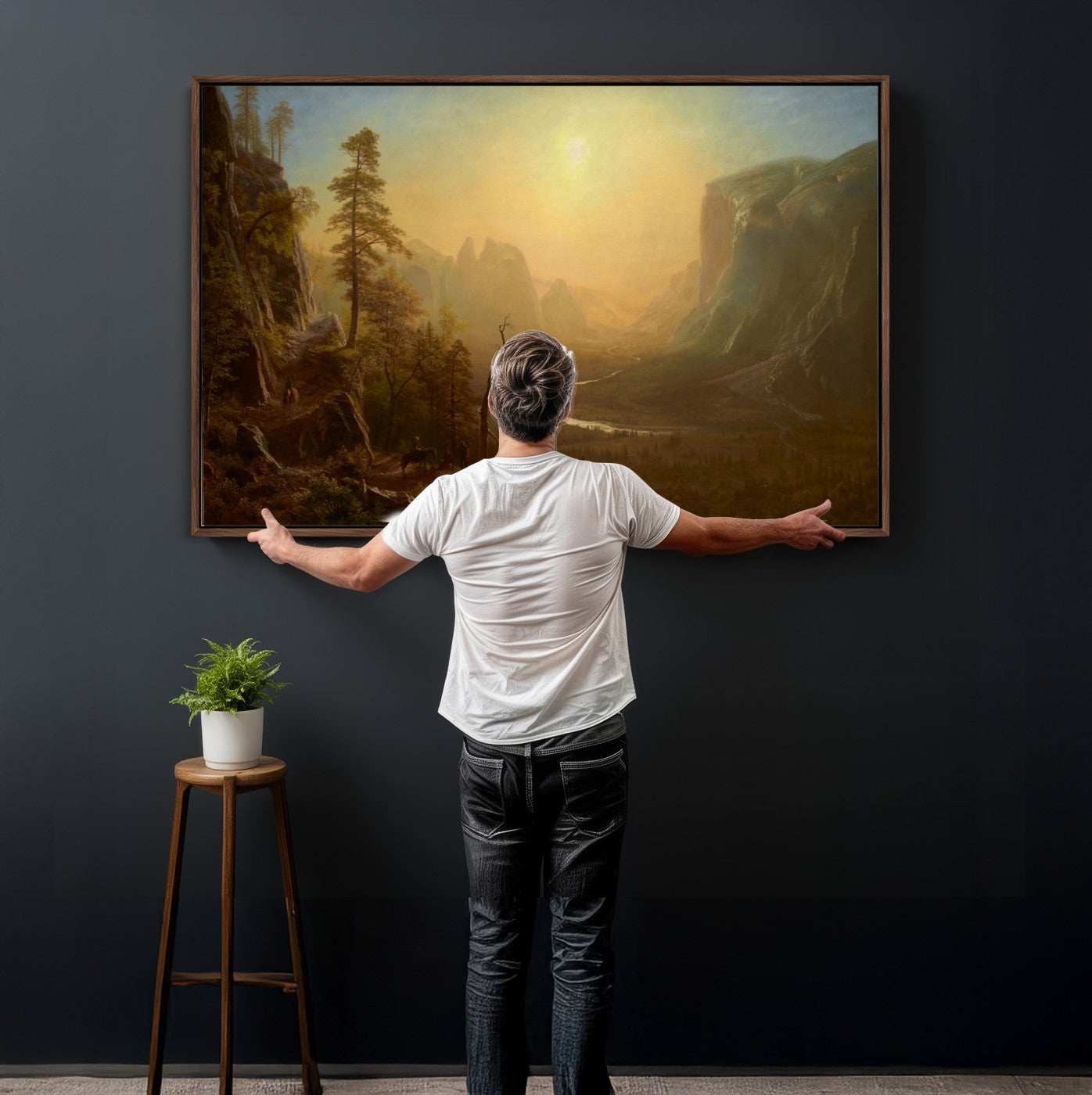 32350988-MGV-CV-36X24 - Albert Bierstadt Among the Sierra Nevada California Yosemite Wall Art Canvas Print, Classic Fine Art Painting Print