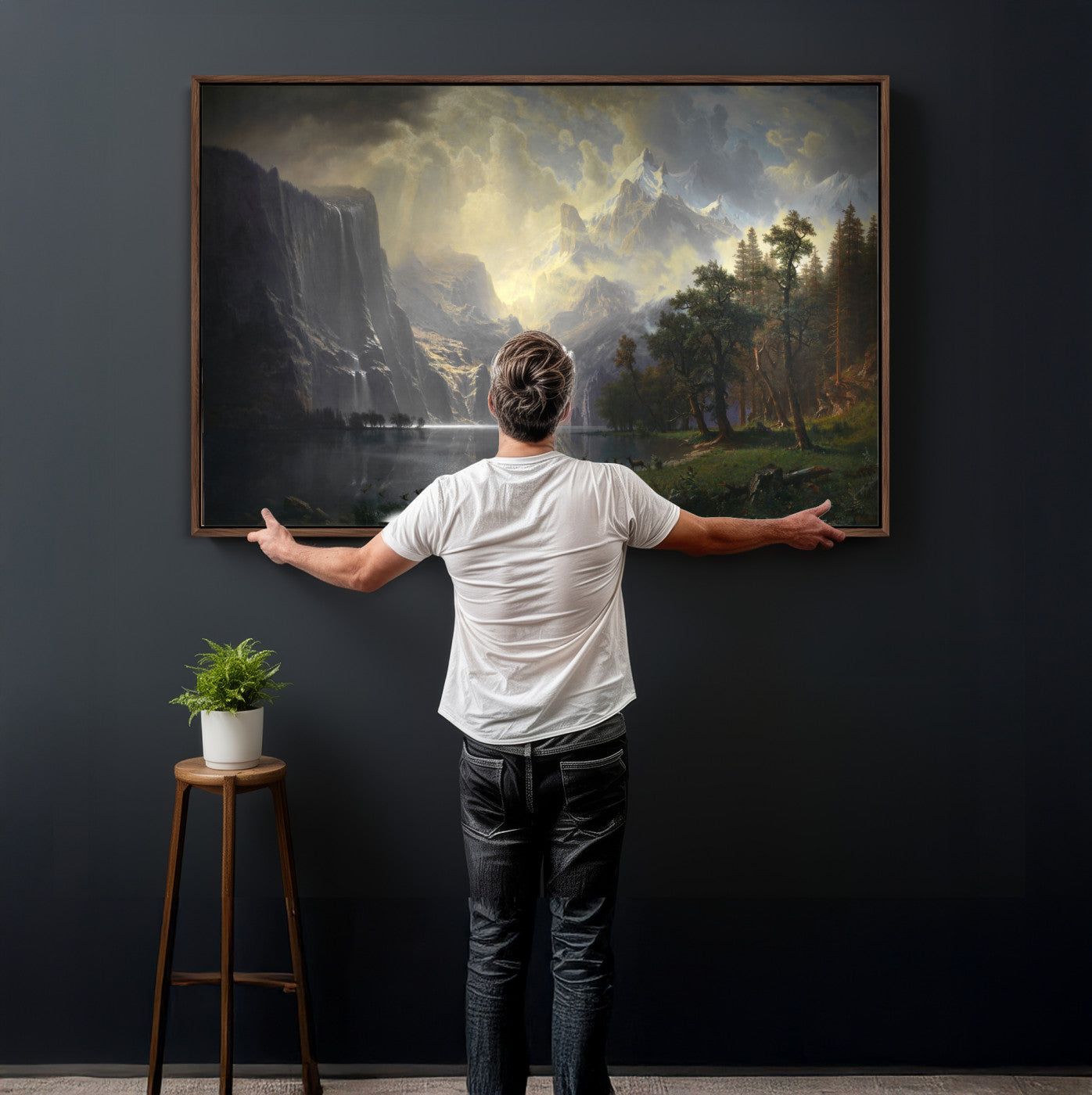 88679214-MGV-CV-36X24 - Albert Bierstadt Among the Sierra Nevada California Yosemite Wall Art Canvas Print, Classic Fine Art Painting Print