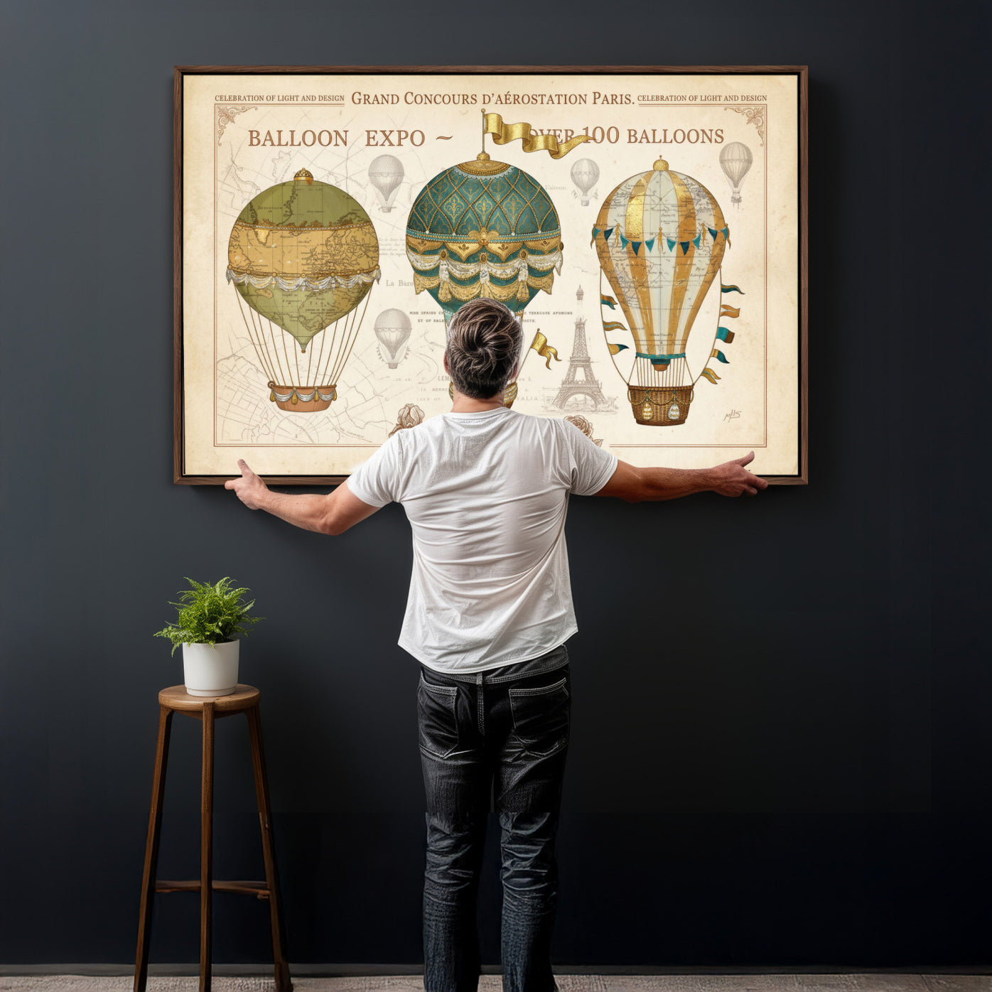 31530449-MGV-CV-36X24 - Kimberly Allen Paris Balloon Expo Wall Art Canvas Print, Vintage 1889 French Hot Air Balloon Poster