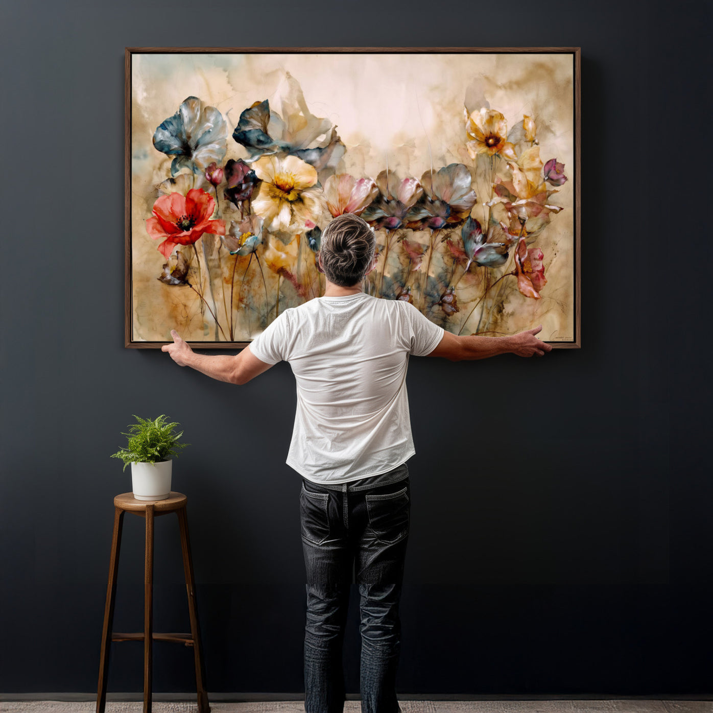 11407233-MGV-CV-36X24 - Vintage Dried Floral Meadow Wall Art Canvas Print, Translucent Watercolor Flowers Painting Print