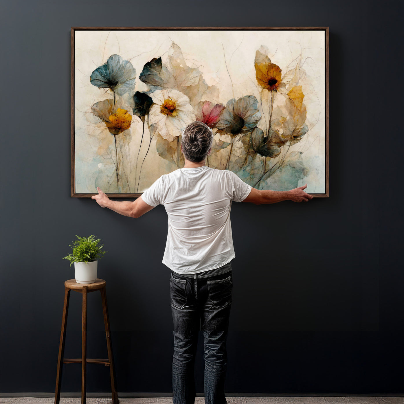 86802229-MGV-CV-36X24 - Vintage Dried Floral Meadow Wall Art Canvas Print, Translucent Watercolor Flowers Painting Print