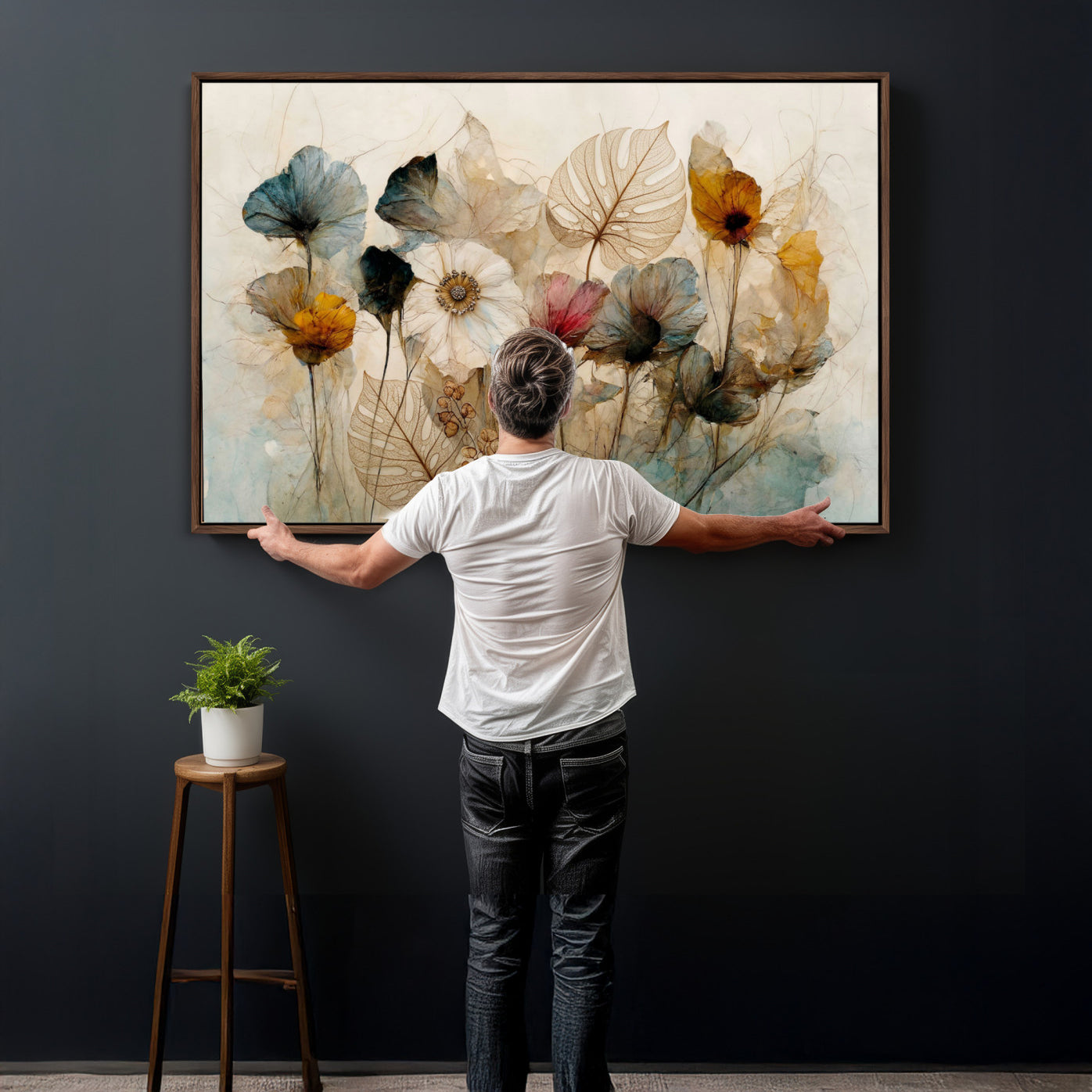 93171612-MGV-CV-36X24 - Vintage Dried Floral Meadow Wall Art Canvas Print, Translucent Watercolor Flowers Painting Print