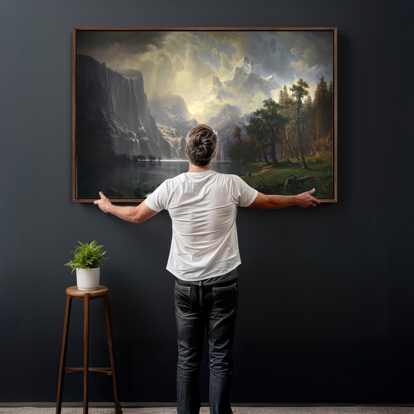 63266254-MGV-CV-36X24 - Albert Bierstadt Among the Sierra Nevada California Wall Art Canvas Print, Landscape Painting Print