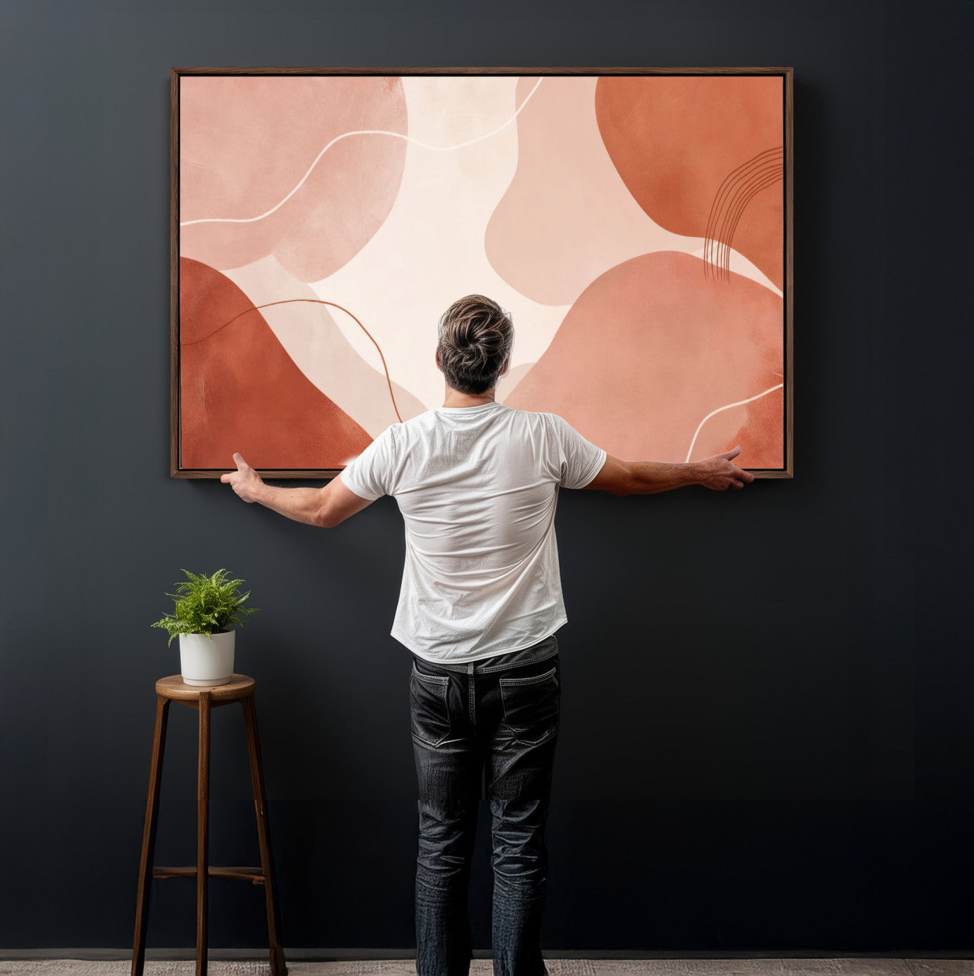 17685421-MGV-CV-36X24 - Abstract Boho Terracotta Wall Art Canvas Print, Mid Century Minimalist Painting Print