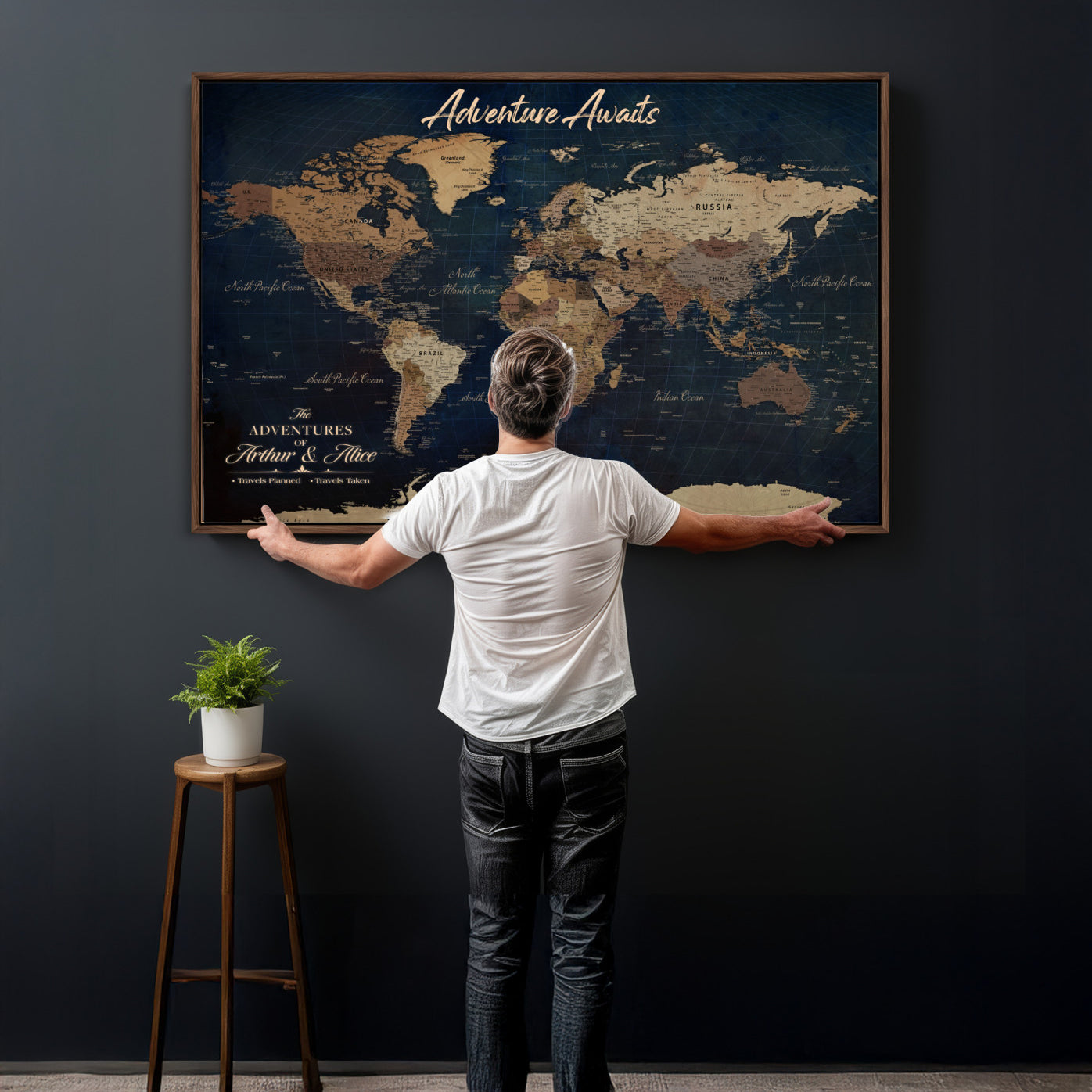 74477969-MGV-CV-36X24 - Custom Push Pin World Map Canvas | Personalized Travel Tracker | Wedding Anniversary Gift for Couples | Adventure Map Wall Art with Pins