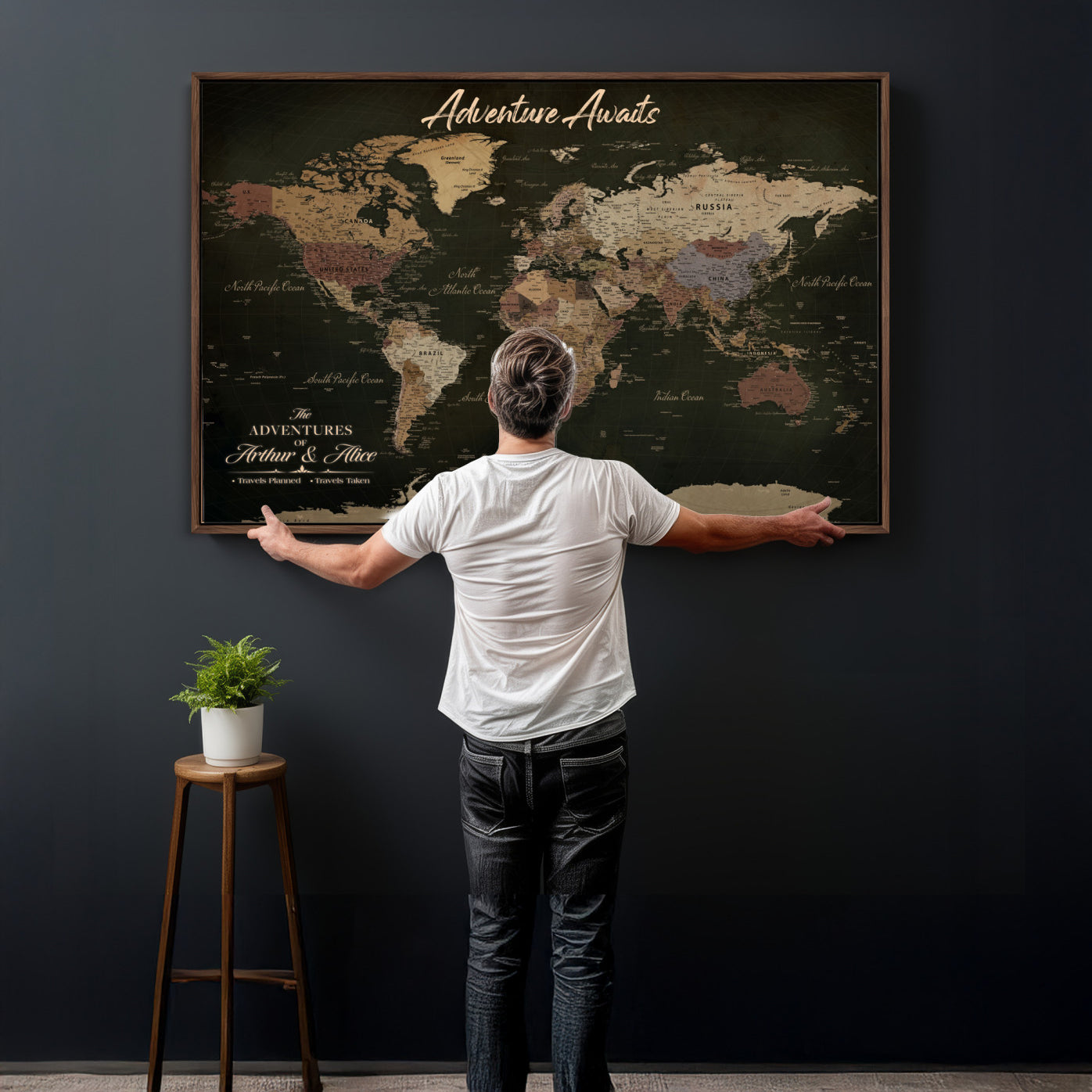 46935759-MGV-CV-36X24 - Custom Push Pin World Map Canvas | Personalized Travel Tracker | Wedding Anniversary Gift for Couples | Adventure Map Wall Art with Pins