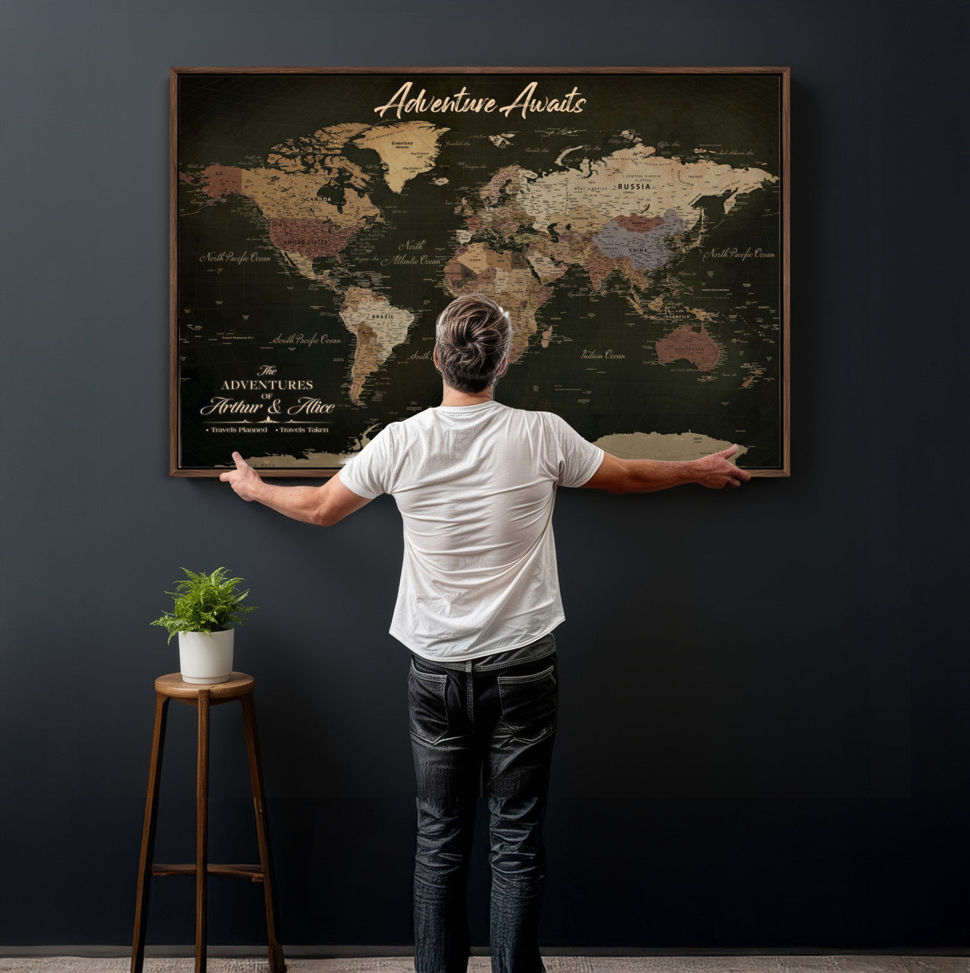 46935759-MGV-CV-36X24 - Custom Push Pin World Map Canvas | Personalized Travel Tracker | Wedding Anniversary Gift for Couples | Adventure Map Wall Art with Pins