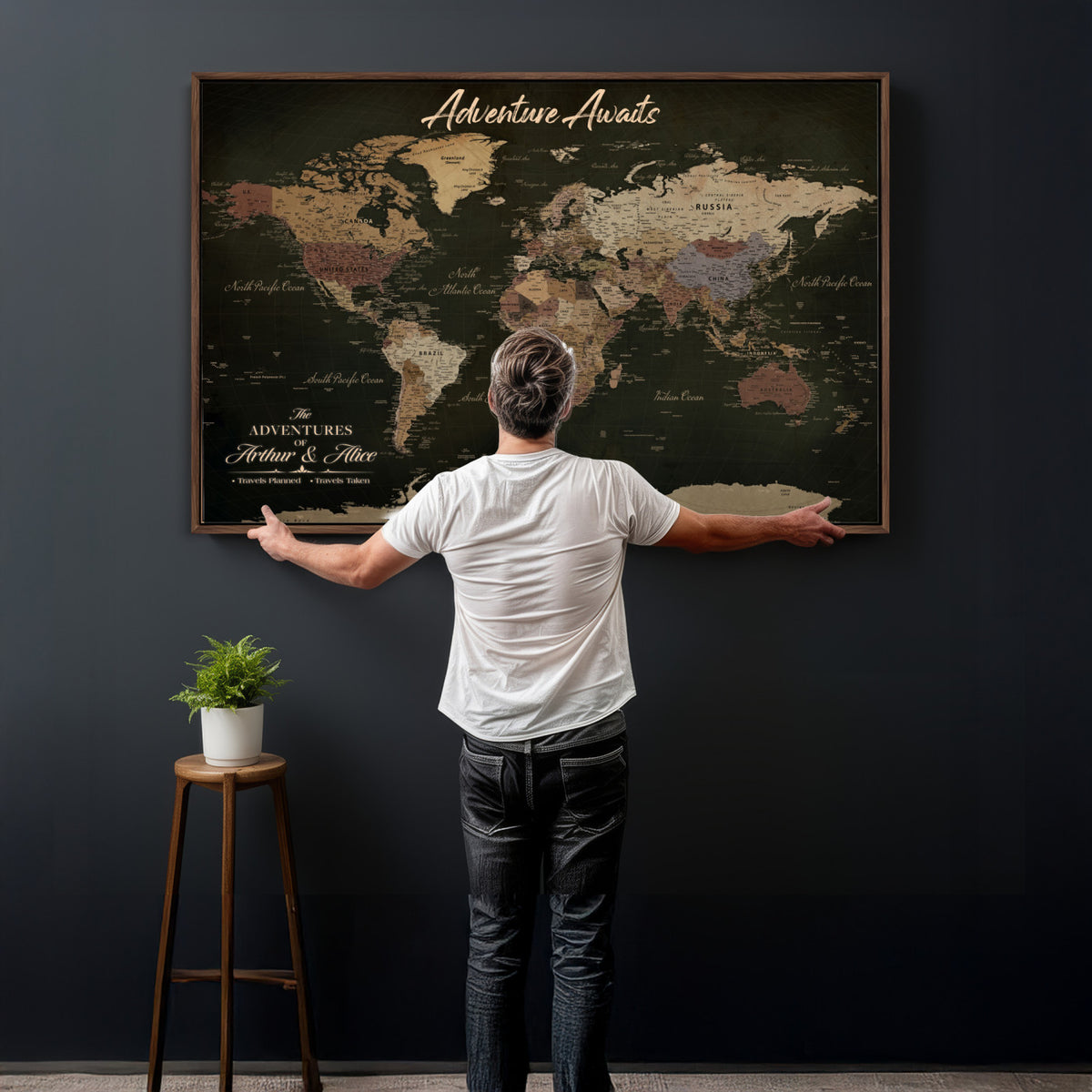 46935759-MGV-CV-36X24 - Custom Push Pin World Map Canvas | Personalized Travel Tracker | Wedding Anniversary Gift for Couples - Adventure Map Wall Art with Pins