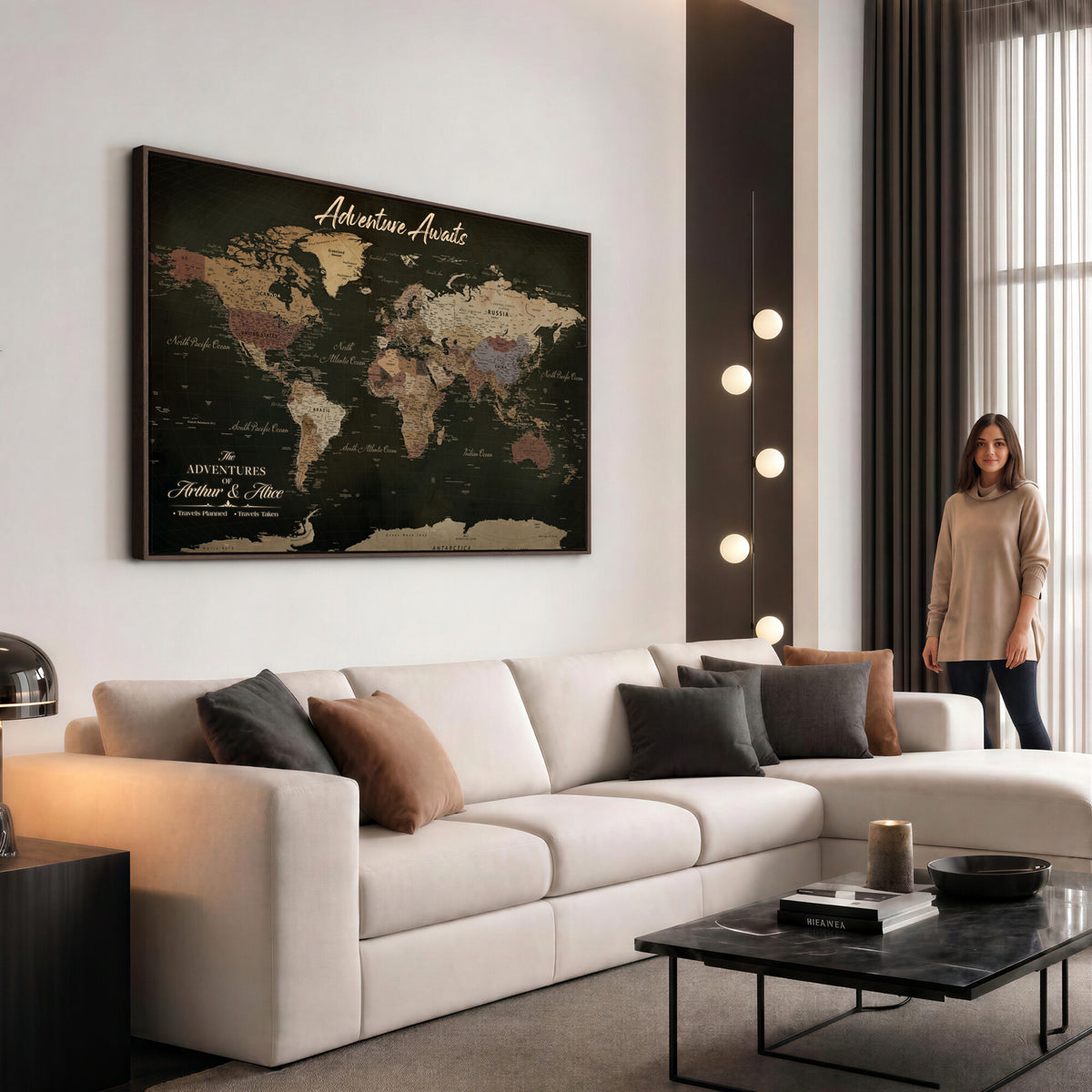 46935759-MGV-CV-36X24 - Custom Push Pin World Map Canvas | Personalized Travel Tracker | Wedding Anniversary Gift for Couples - Adventure Map Wall Art with Pins