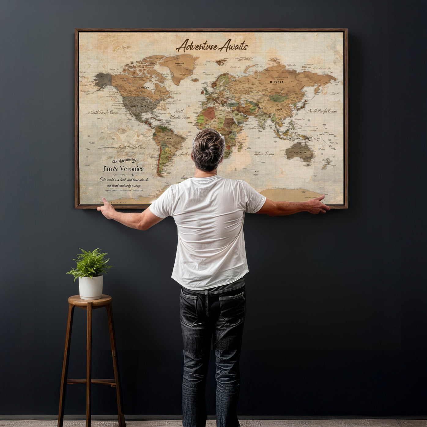 51298056-MGV-CV-36X24 - Custom Push Pin World Map Canvas | Personalized Travel Tracker | Wedding Anniversary Gift for Couples | Adventure Map Wall Art with Pins