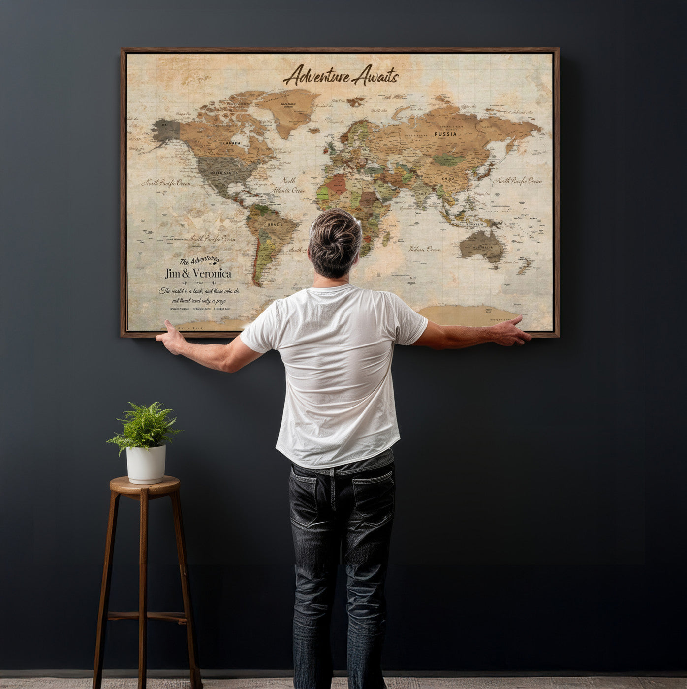 51298056-MGV-CV-36X24 - Custom Push Pin World Map Canvas | Personalized Travel Tracker | Wedding Anniversary Gift for Couples | Adventure Map Wall Art with Pins